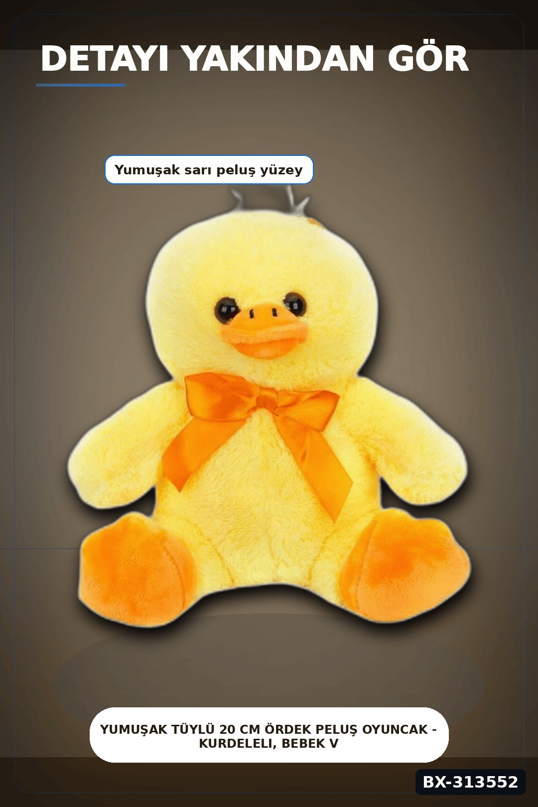 Yumuşak Tüylü 20 cm Ördek Peluş Oyuncak - Kurdeleli, Bebek ve Çocuk Hediyesi BX-313552