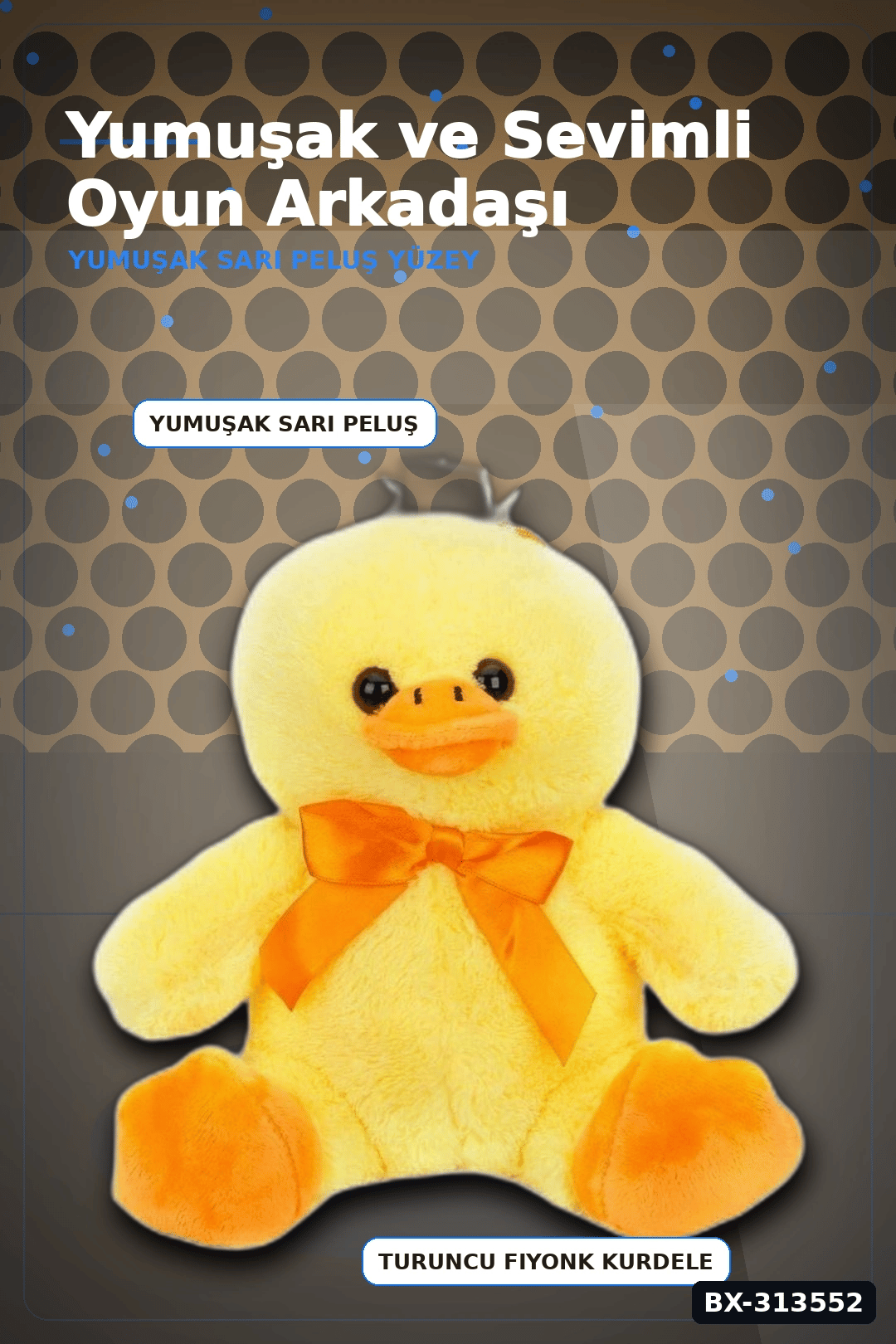 Yumuşak Tüylü 20 cm Ördek Peluş Oyuncak - Kurdeleli, Bebek ve Çocuk Hediyesi BX-313552