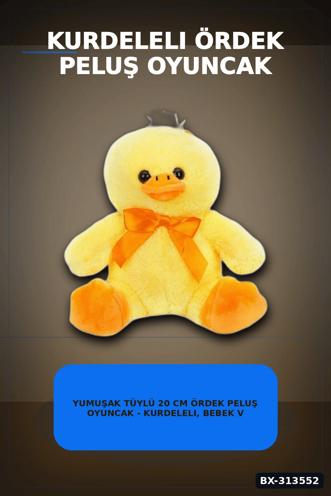 Yumuşak Tüylü 20 cm Ördek Peluş Oyuncak - Kurdeleli, Bebek ve Çocuk Hediyesi BX-313552