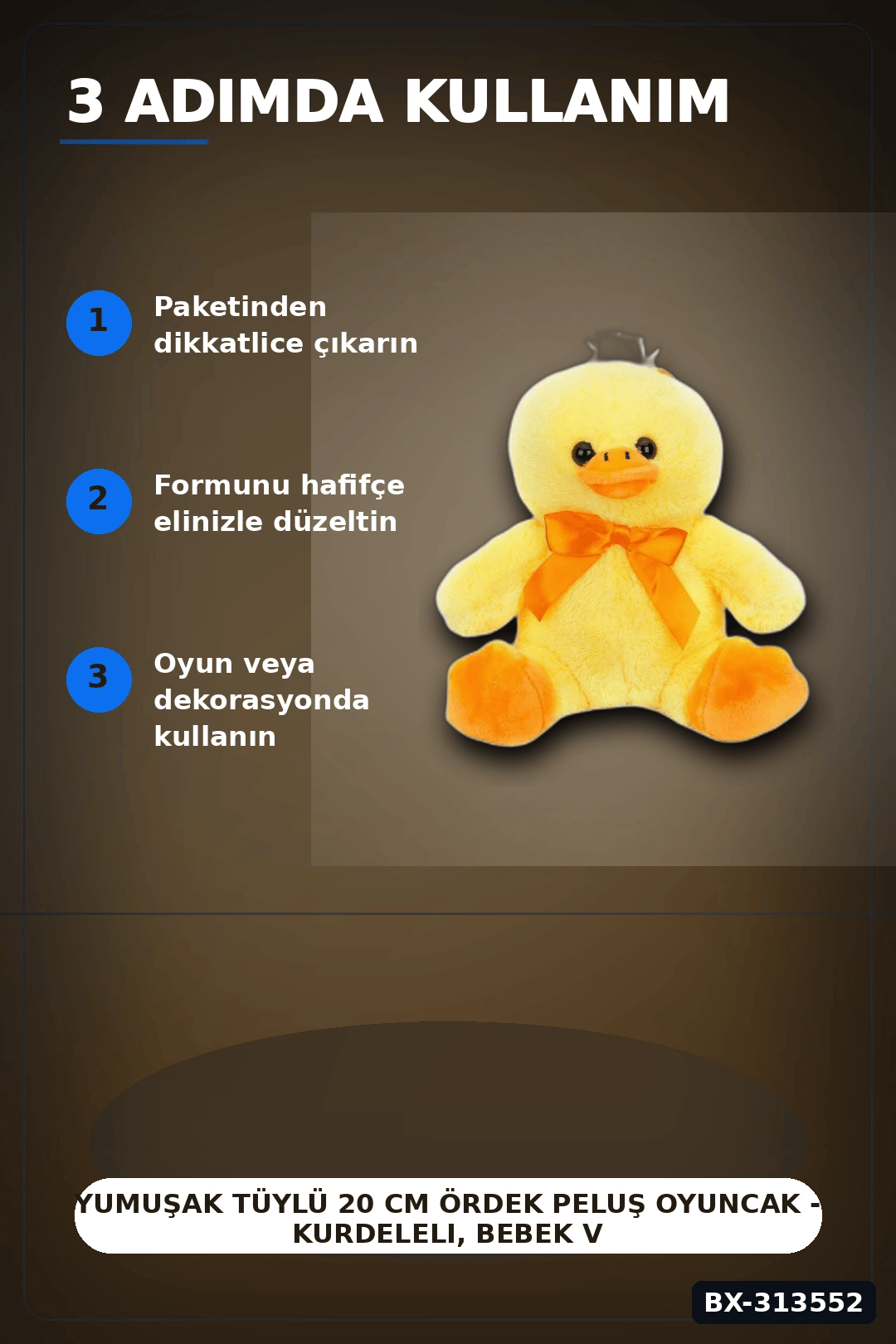 Yumuşak Tüylü 20 cm Ördek Peluş Oyuncak - Kurdeleli, Bebek ve Çocuk Hediyesi BX-313552