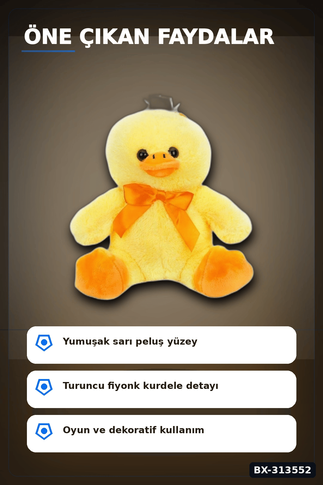 Yumuşak Tüylü 20 cm Ördek Peluş Oyuncak - Kurdeleli, Bebek ve Çocuk Hediyesi BX-313552