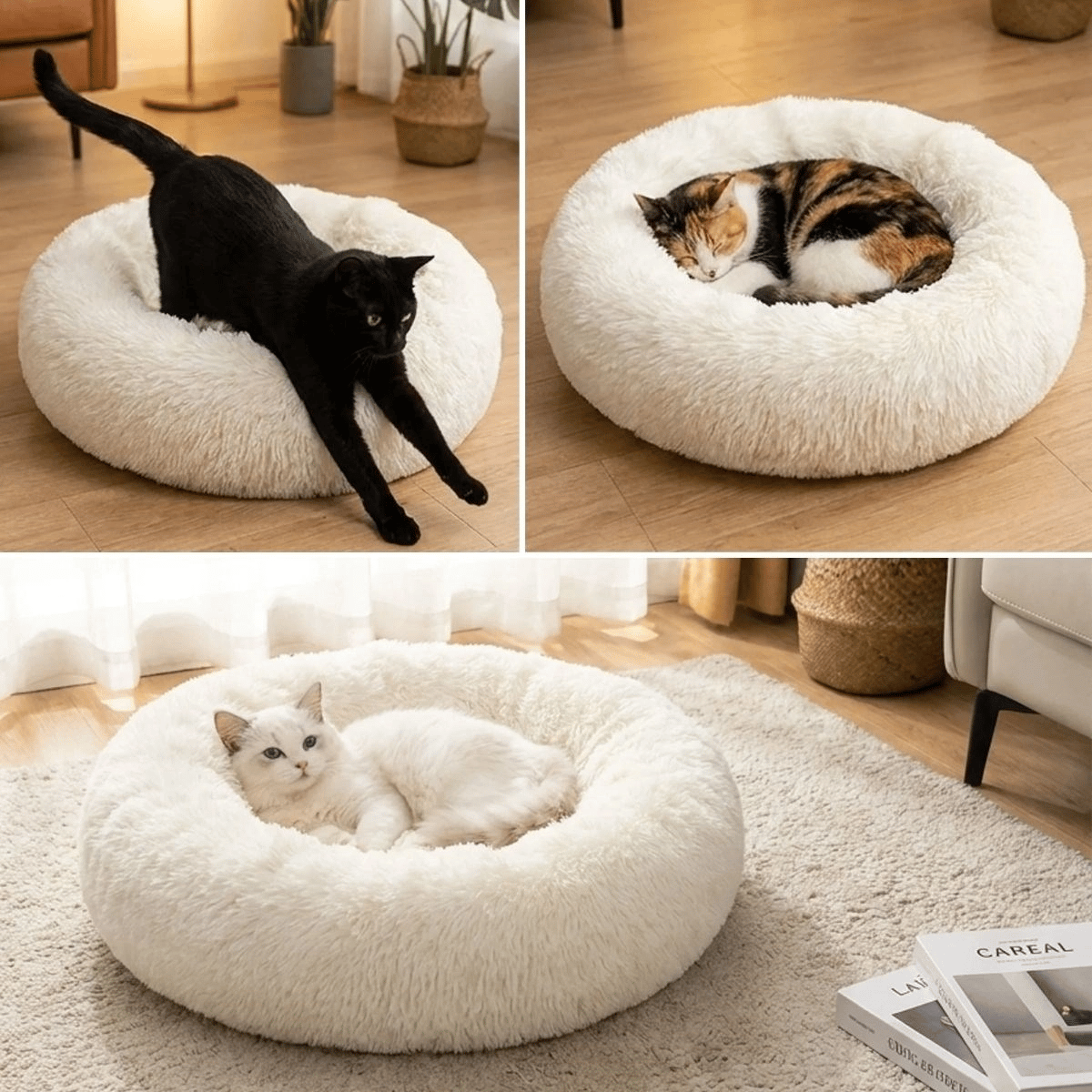 Yuvarlak Ultra Yumuşak Welsoft Peluş Kedi Ve Köpek Yatağı – Kaymaz Taban Tüylü Pet Pufu,uyku Minderi (krem) Bx40