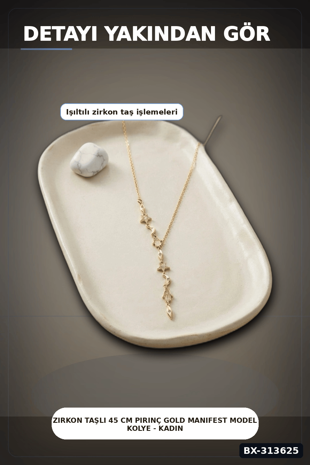 Zirkon Taşlı 45 Cm Pirinç Gold Manifest Model Kolye - Kadın Takı Aksesuar BX-313625