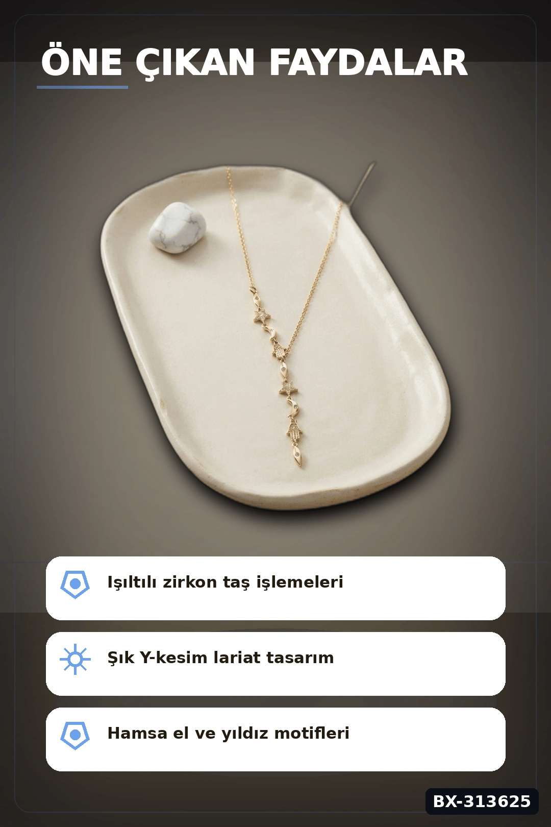 Zirkon Taşlı 45 Cm Pirinç Gold Manifest Model Kolye - Kadın Takı Aksesuar BX-313625