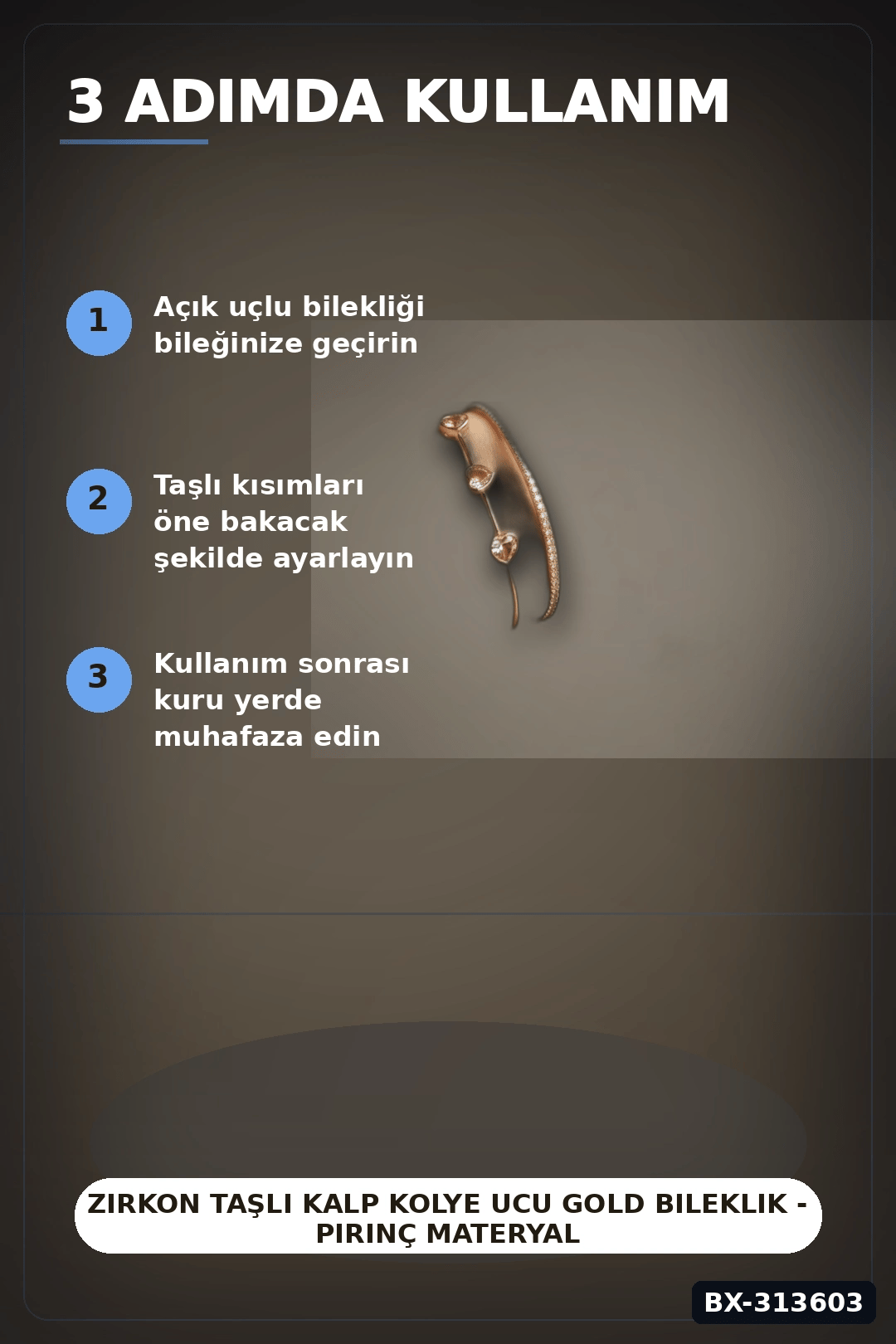 Zirkon Taşlı Kalp Kolye Ucu Gold Bileklik - Pirinç Materyal Kadın Aksesuarı BX-313603
