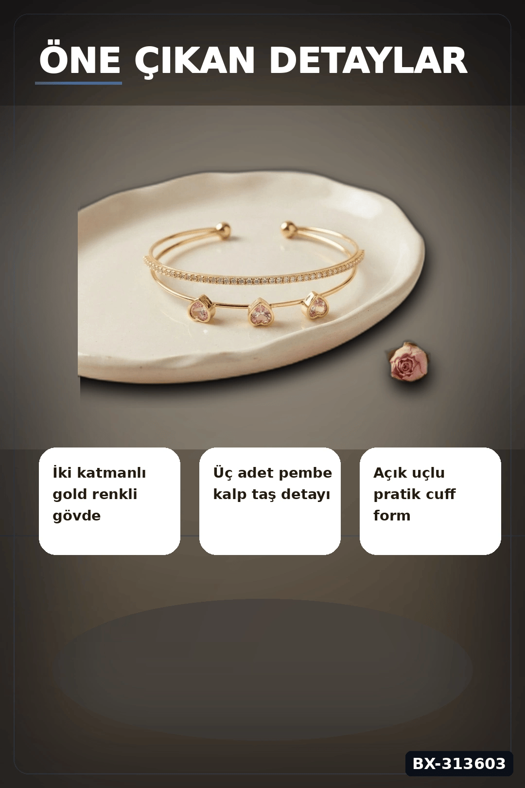 Zirkon Taşlı Kalp Kolye Ucu Gold Bileklik - Pirinç Materyal Kadın Aksesuarı BX-313603