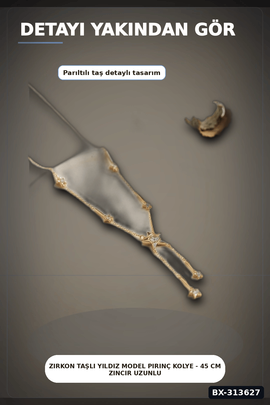 Zirkon Taşlı Yıldız Model Pirinç Kolye - 45 cm Zincir Uzunluğu, Kadın İçin BX-313627