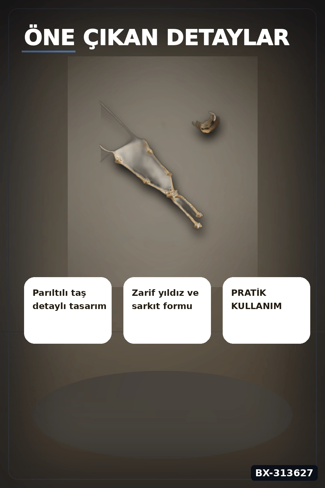 Zirkon Taşlı Yıldız Model Pirinç Kolye - 45 cm Zincir Uzunluğu, Kadın İçin BX-313627