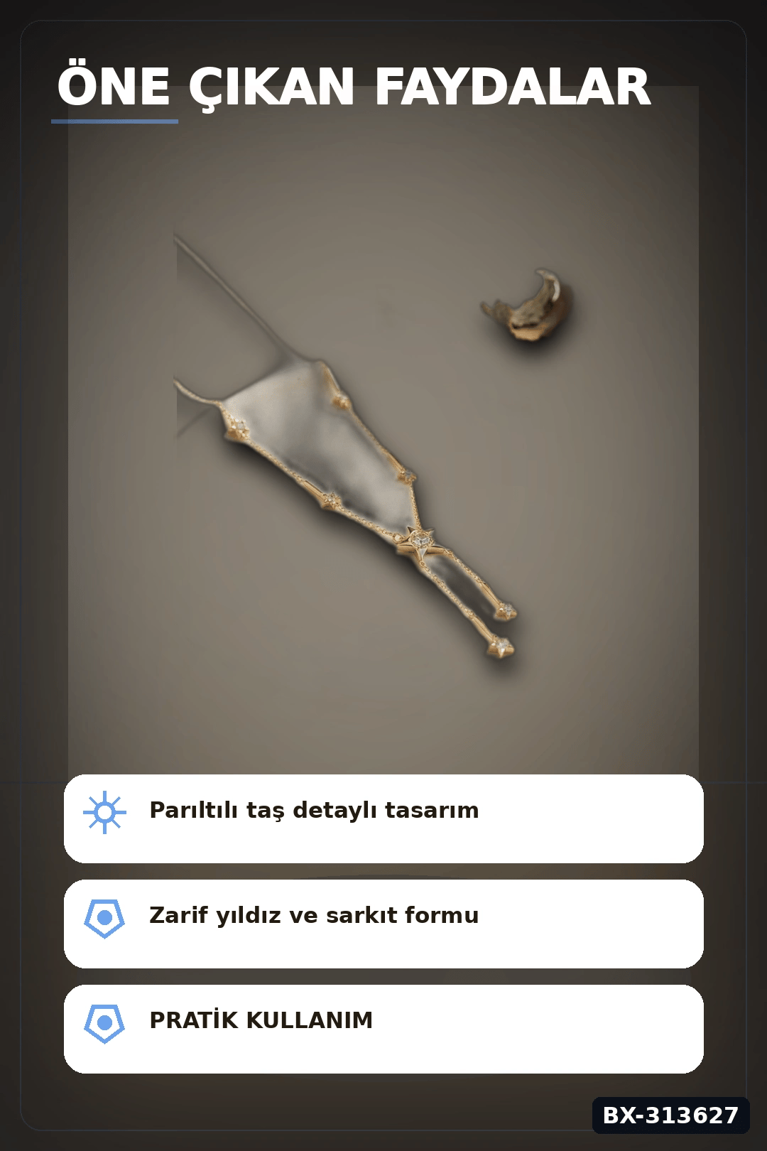 Zirkon Taşlı Yıldız Model Pirinç Kolye - 45 cm Zincir Uzunluğu, Kadın İçin BX-313627