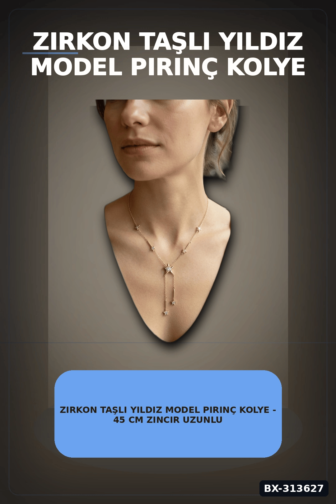 Zirkon Taşlı Yıldız Model Pirinç Kolye - 45 cm Zincir Uzunluğu, Kadın İçin BX-313627