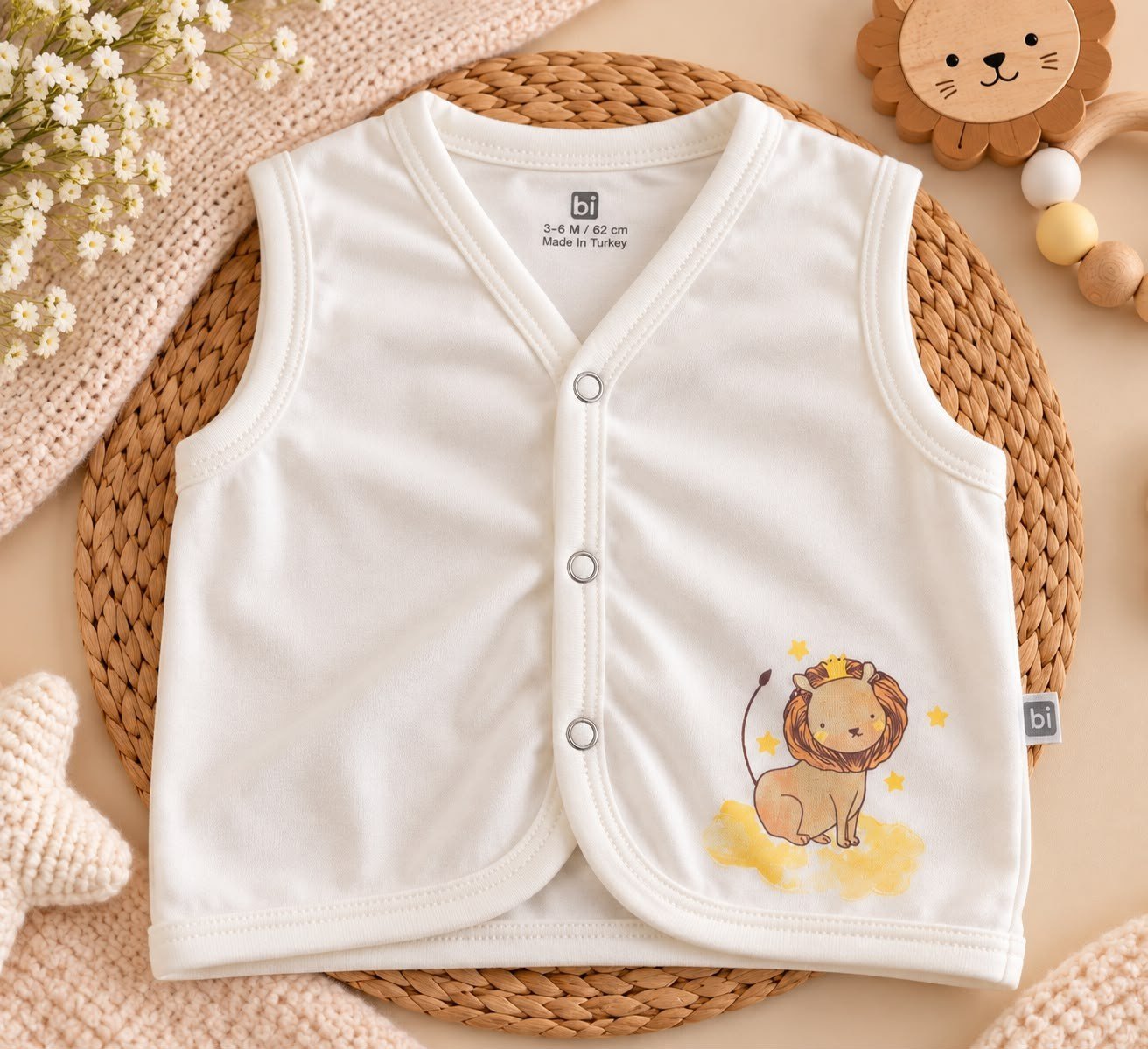 ASLAN BASKILI BEBEK YELEĞİ – %100 PAMUK PENYE