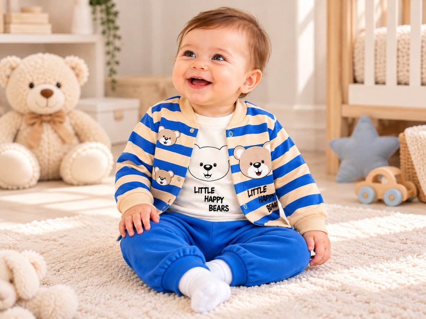 AYICIK DESENLİ 3 PARÇA HIRKALI BEBEK TAKIMI