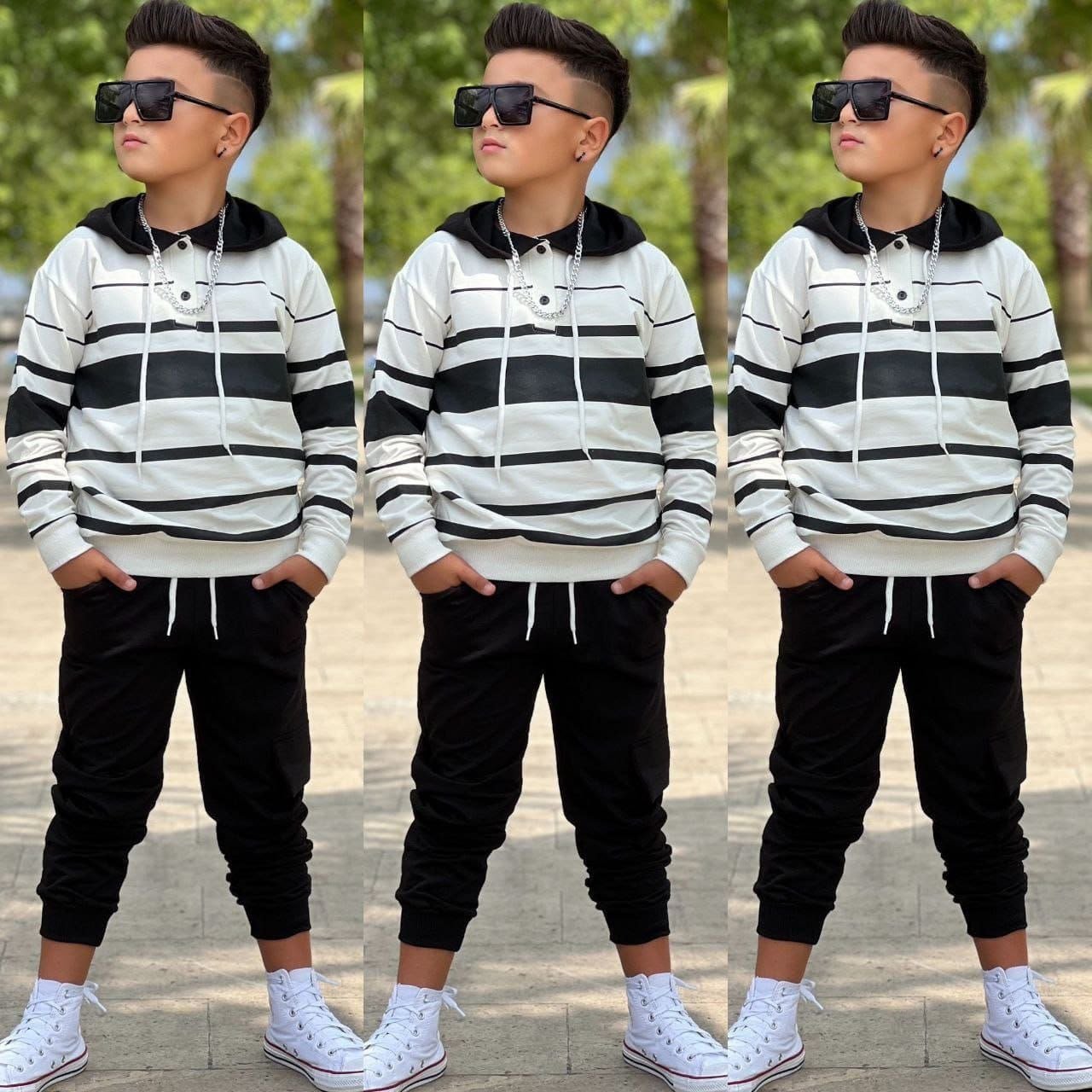 ERKEK ÇOCUK ÇİZGİLİ KAPÜŞONLU 2 İPLİK EŞOFMAN TAKIMI