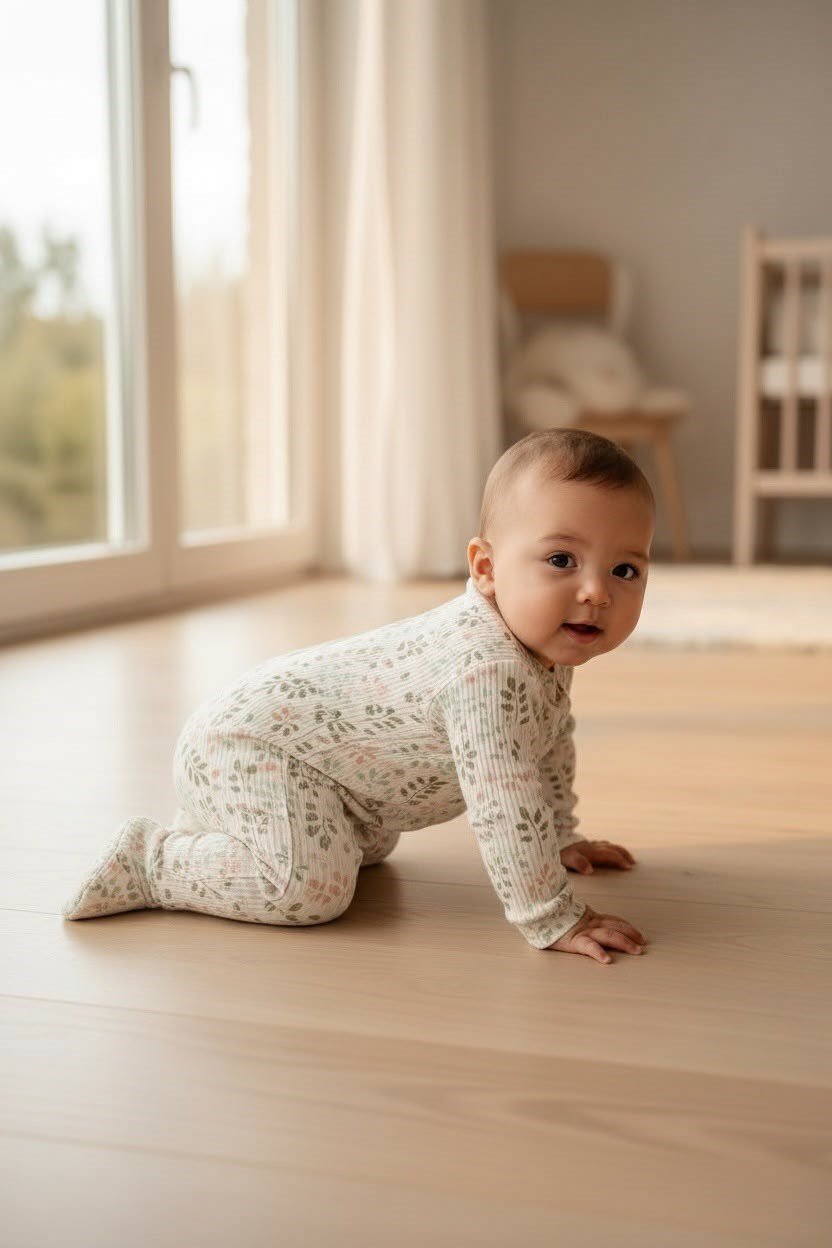 KIZ BEBEK YAPRAK DESENLİ %100 ORGANİK PAMUK PATİKLİ TULUM