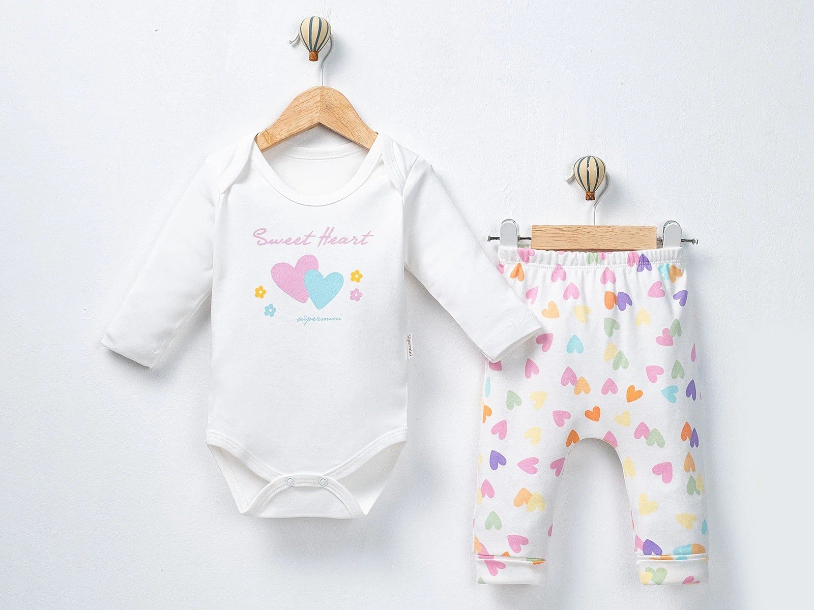 RENKLİ KALP DESENLİ ÇITÇIT BADİLİ BEBEK TAKIMI