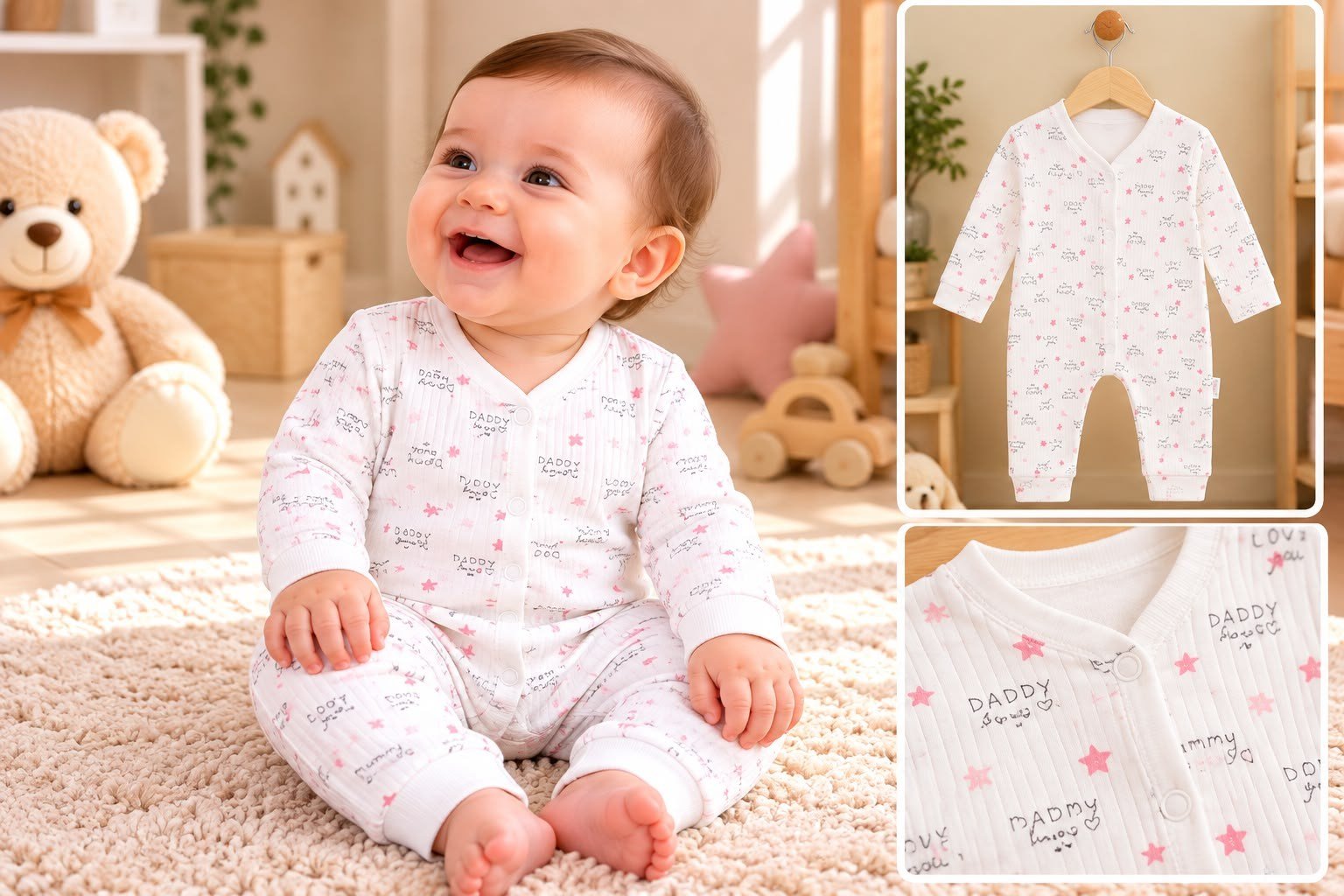 YILDIZ DESENLİ %100 PAMUK BEBEK TULUMU