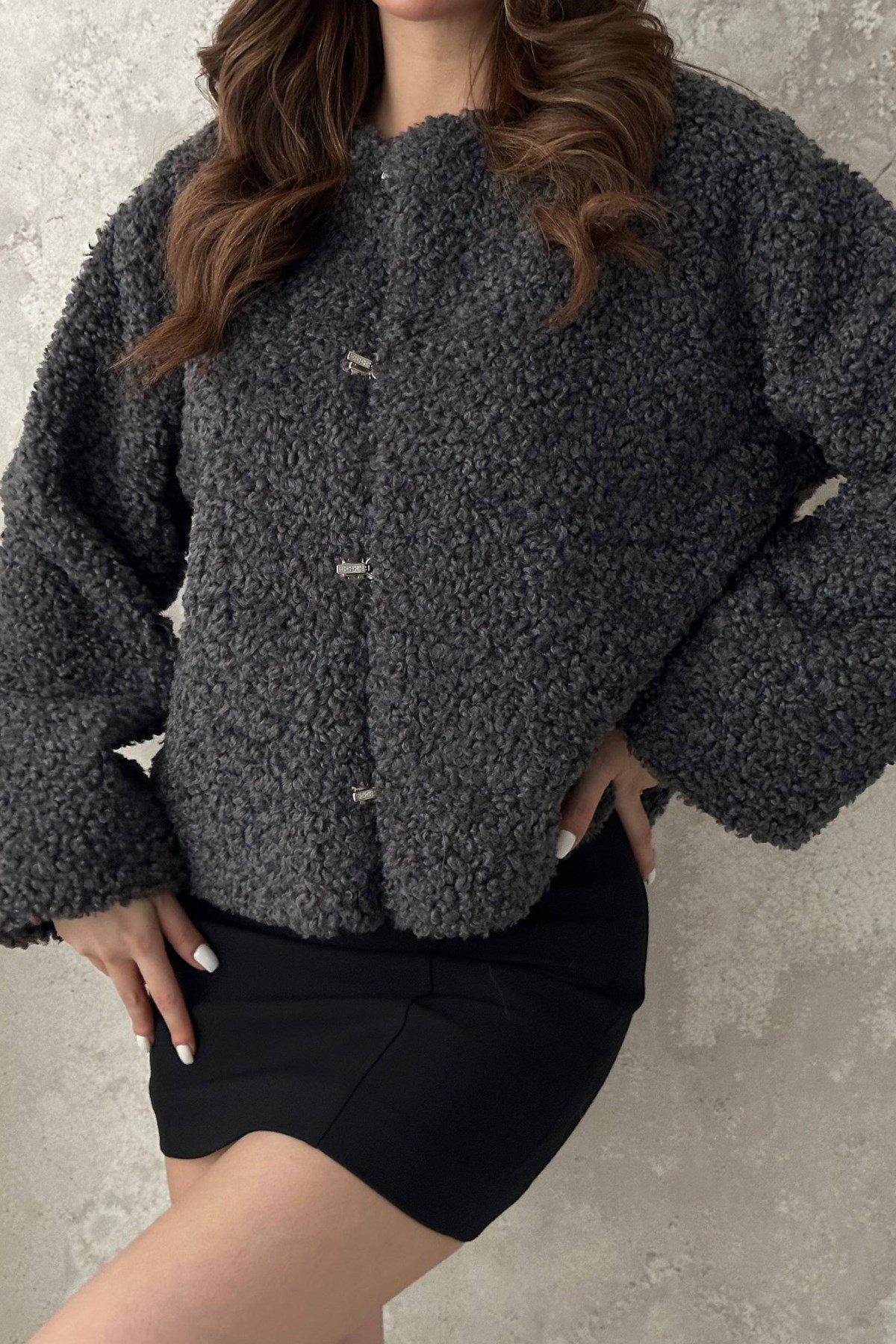 Füme Peluş Kısa Ceket