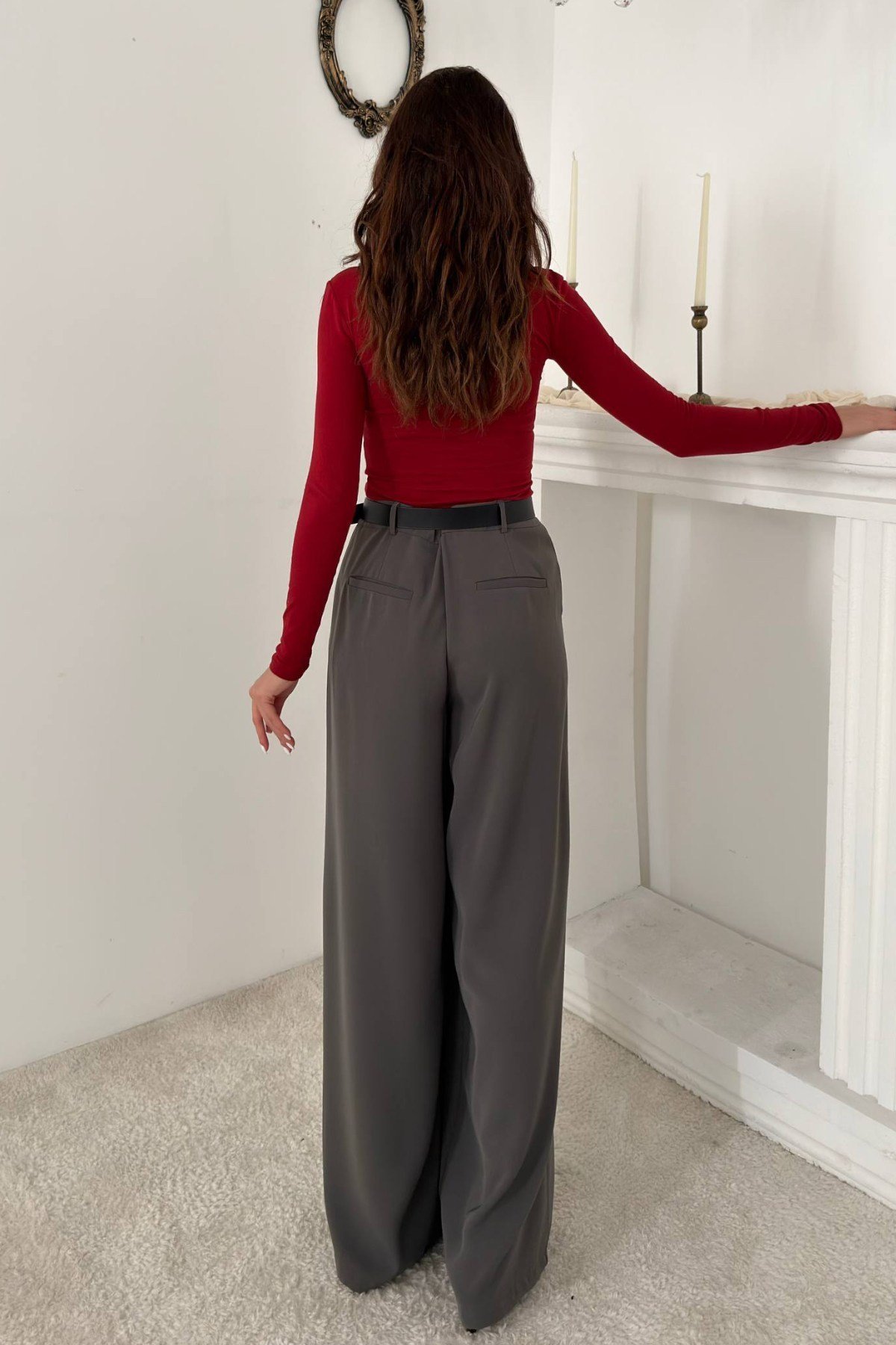 Füme Pileli Comfort Pantolon