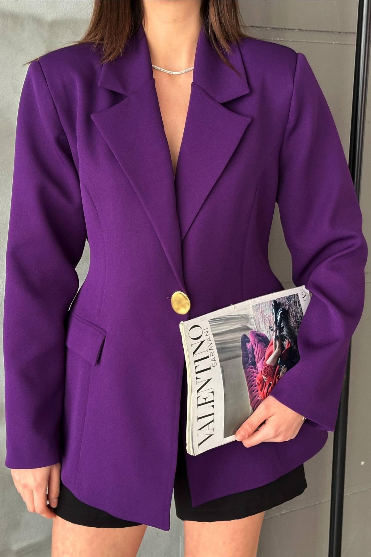 Mor Belden Oturtmalı Blazer Ceket