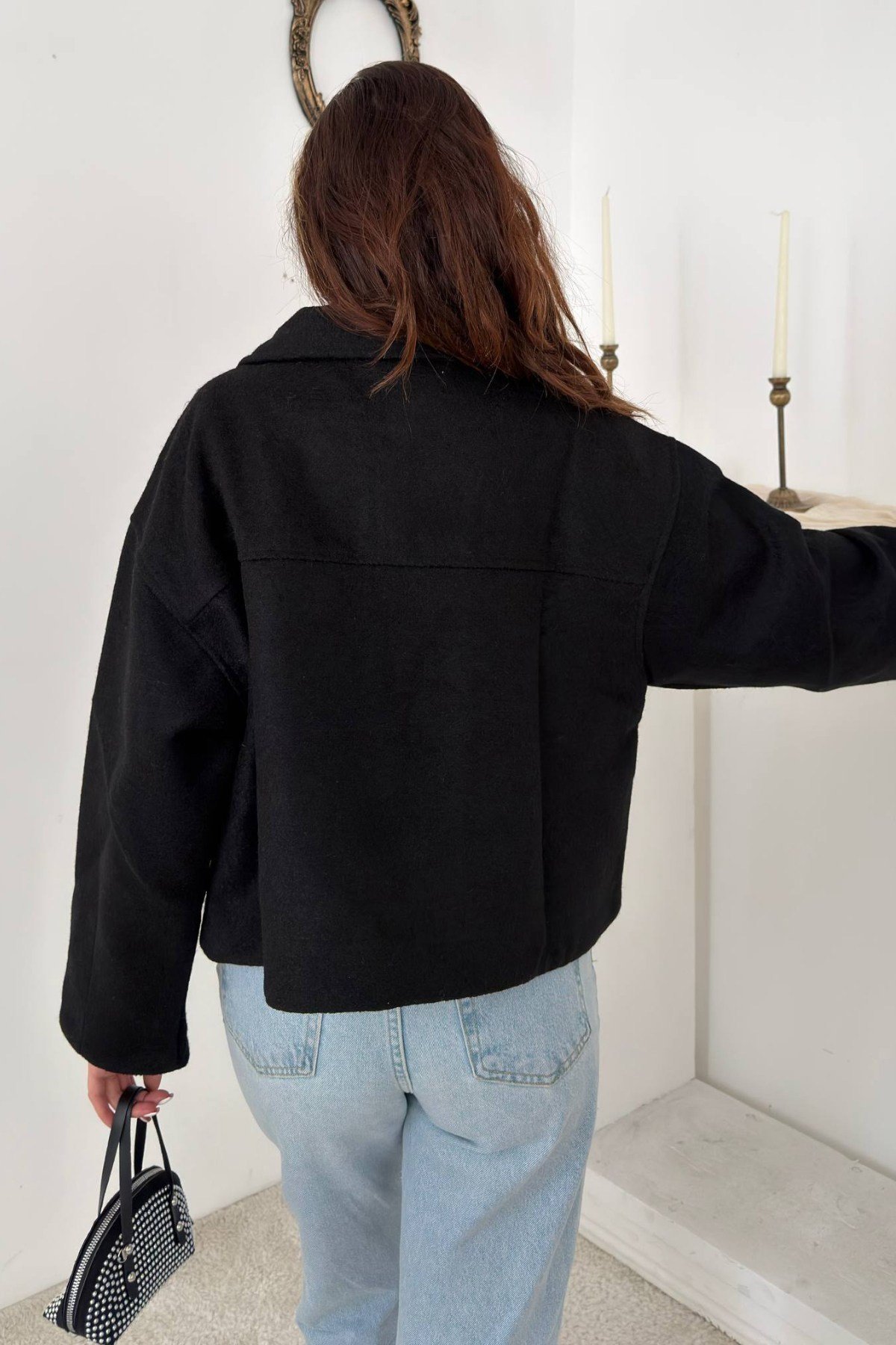 Siyah Cebi Kapaklı Kaşe Ceket
