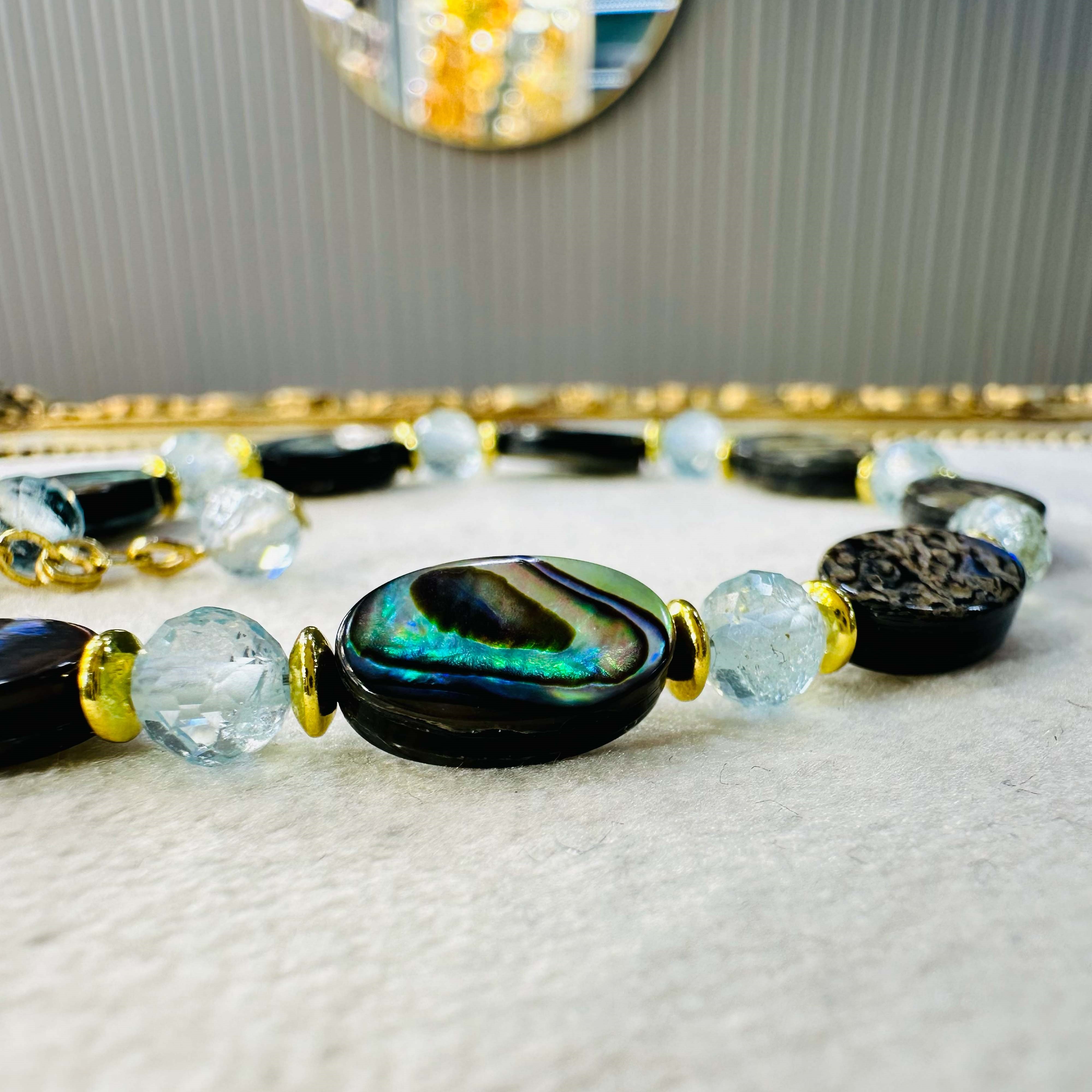 Abalon Sedef Topaz ve Hematit Kolye Bileklik Set