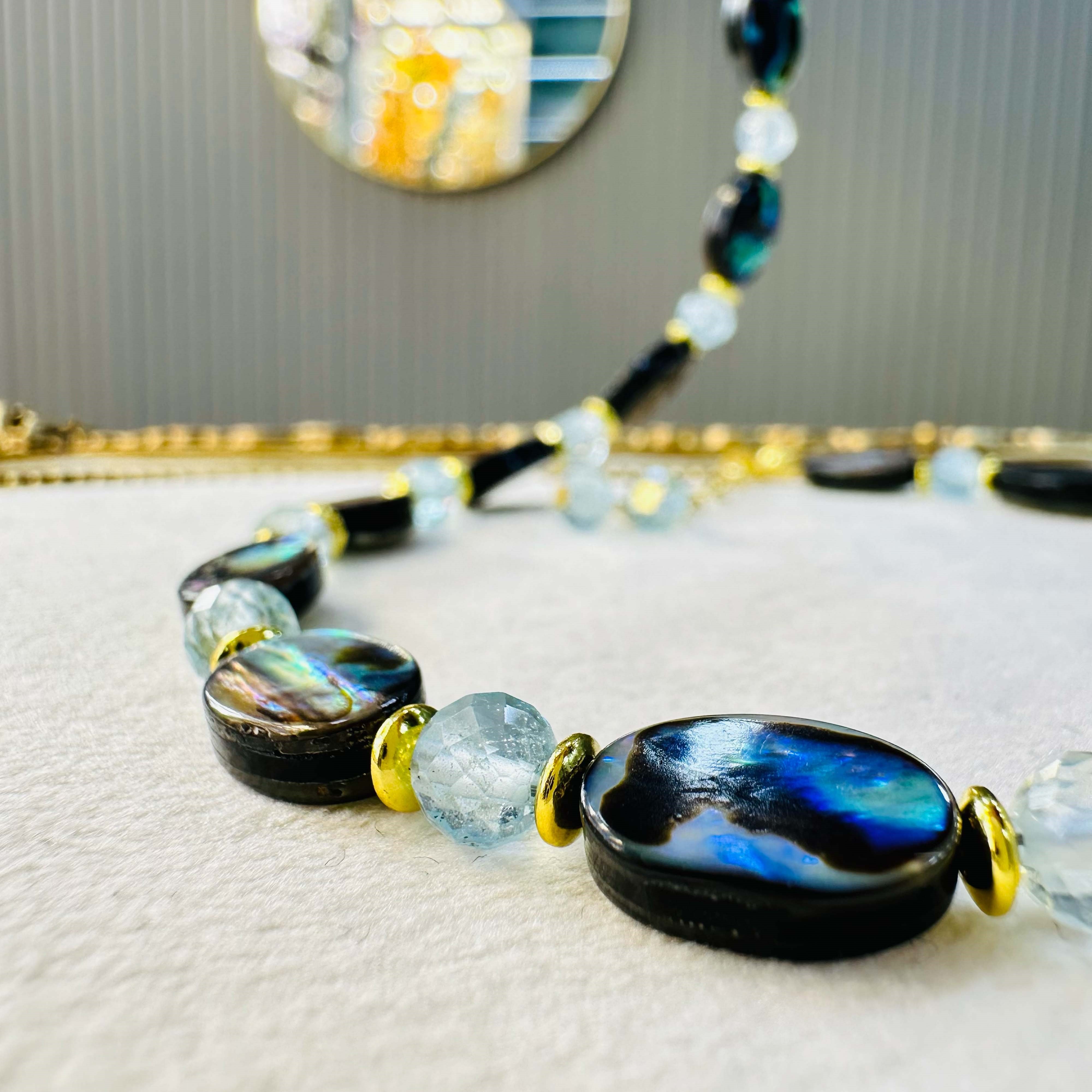 Abalon Sedef Topaz ve Hematit Kolye Bileklik Set