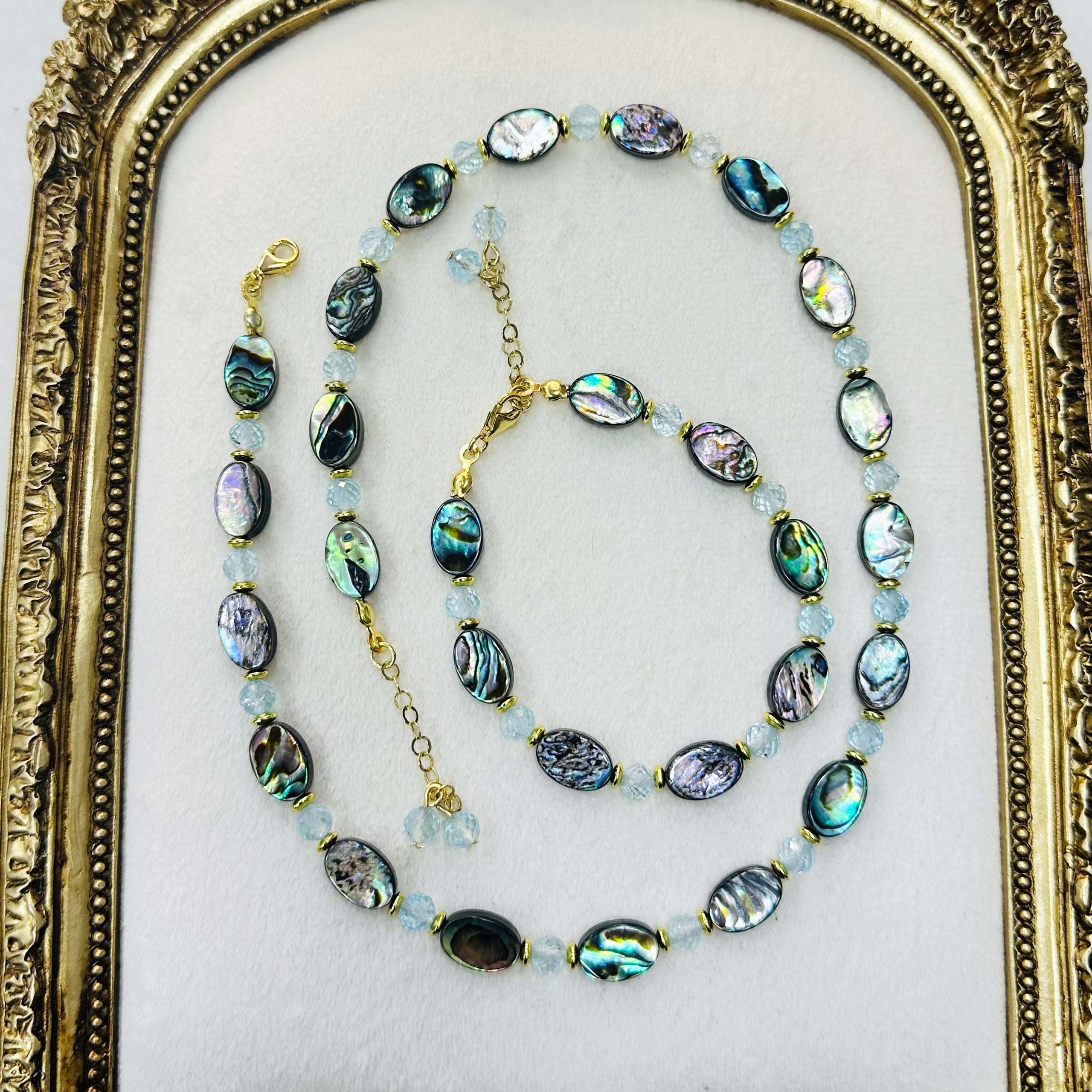 Abalon Sedef Topaz ve Hematit Kolye Bileklik Set