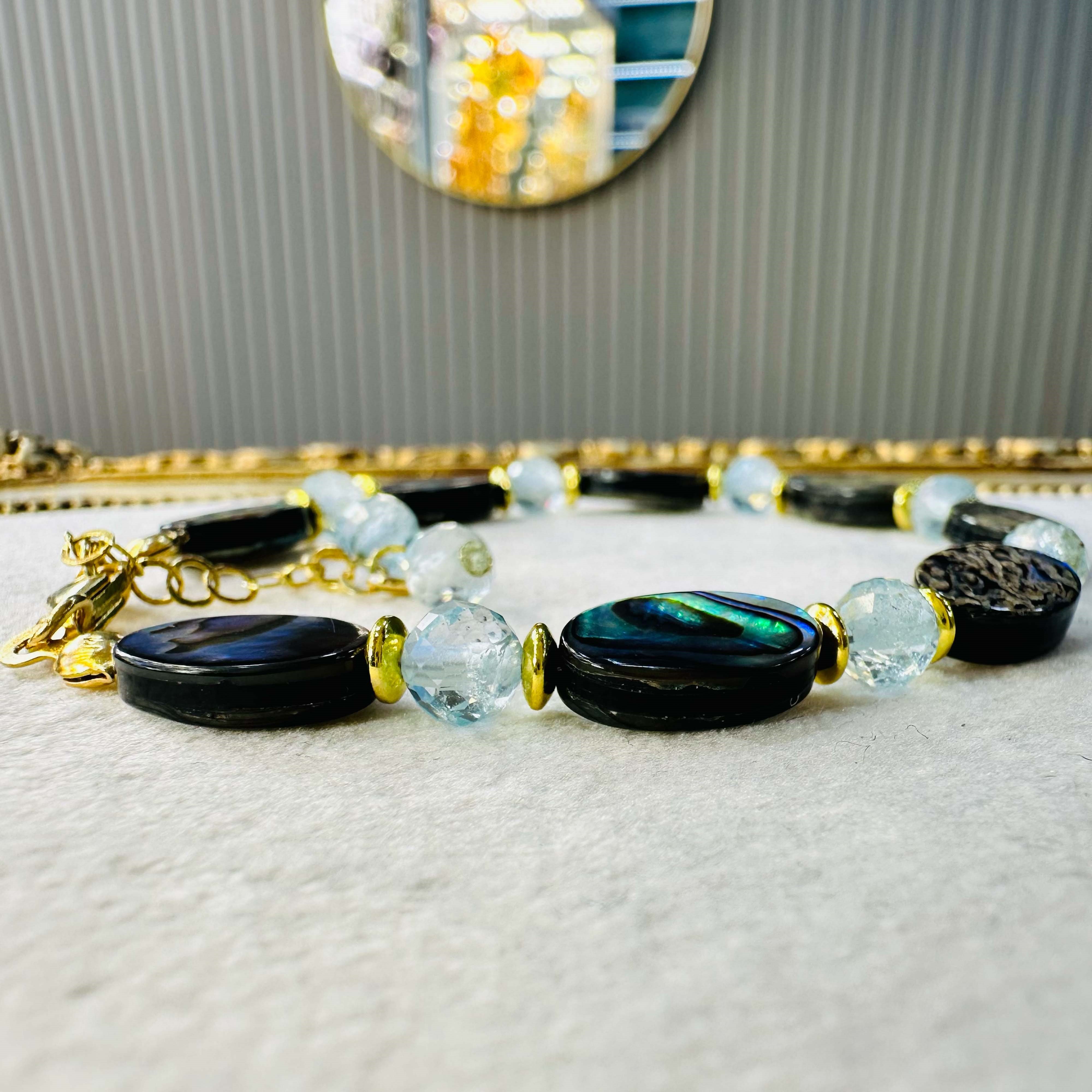 Abalon Sedef Topaz ve Hematit Kolye Bileklik Set