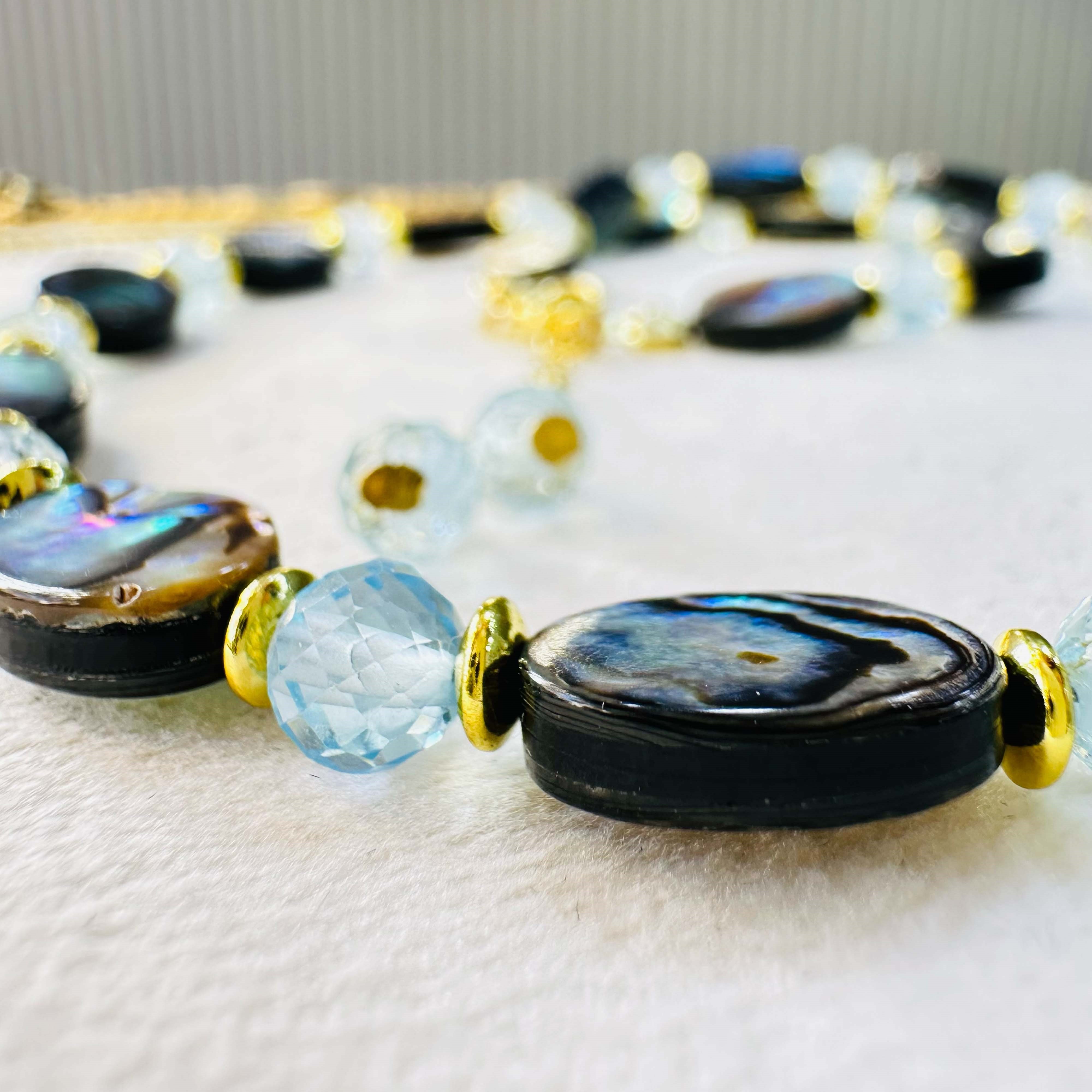 Abalon Sedef Topaz ve Hematit Kolye Bileklik Set