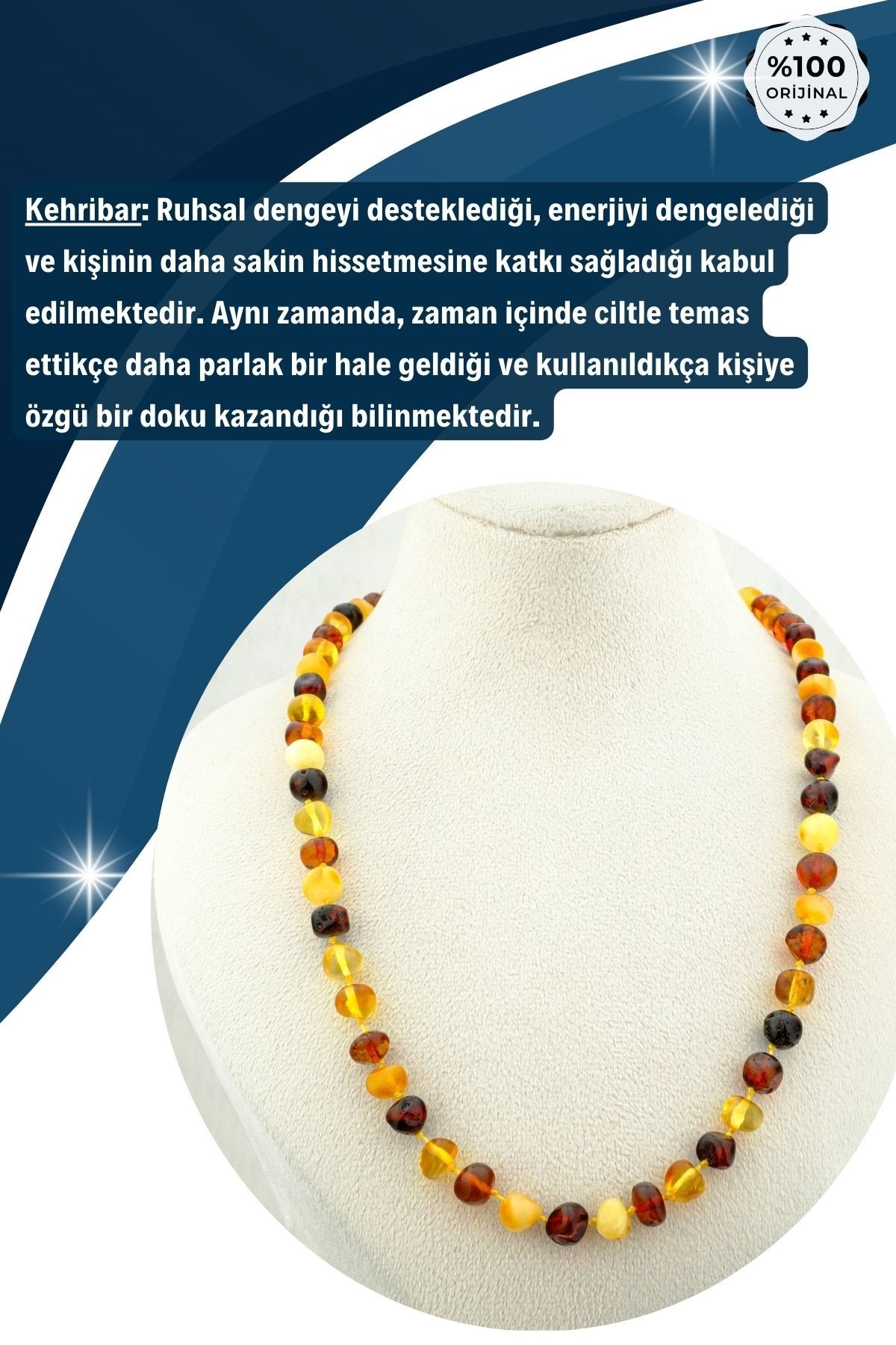 Damla Kehribar Kolye %100 Garantili Kalp Ve Küre Kesim -48 cm