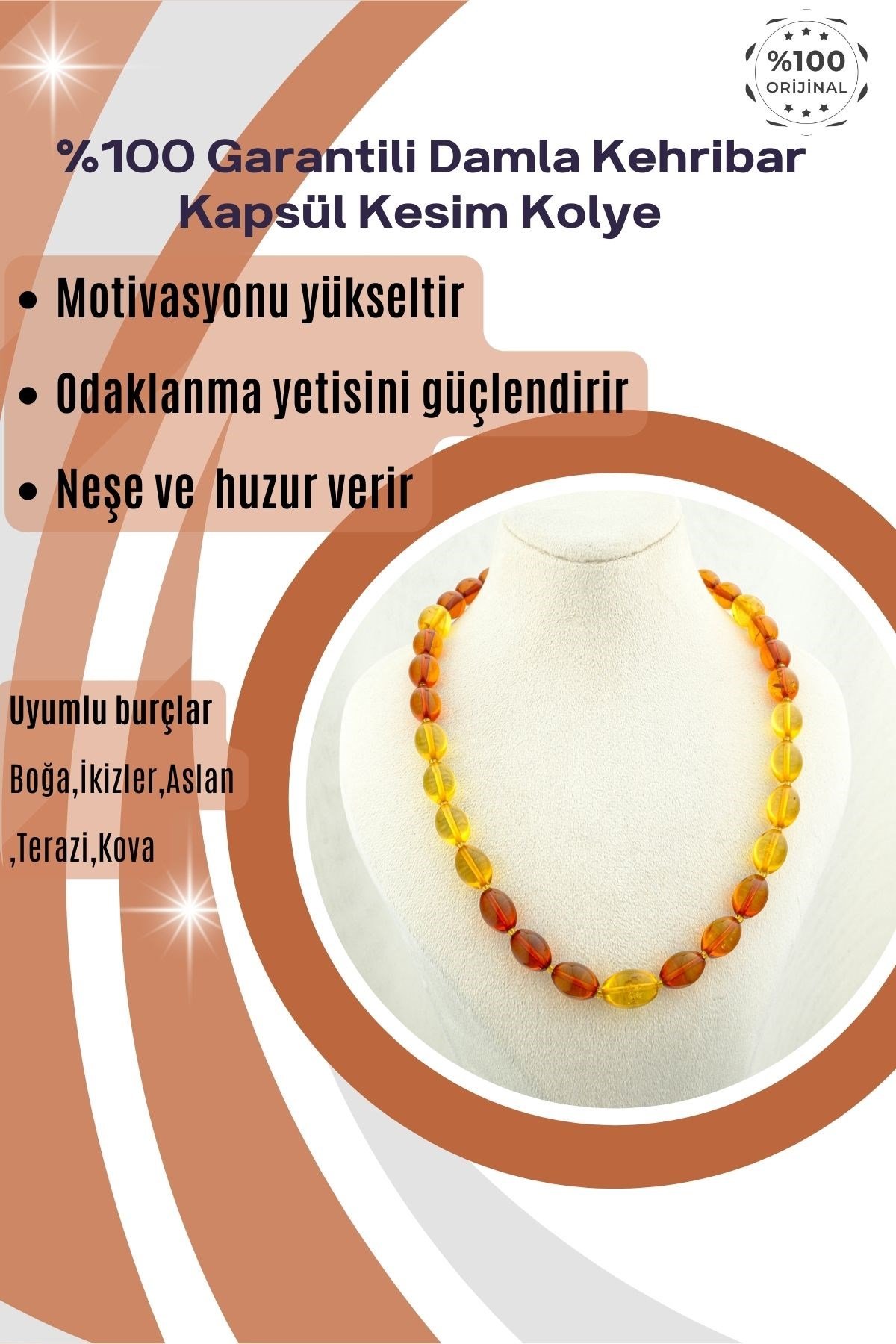Damla Kehribar Kolye %100 Garantili Kapsül Kesim