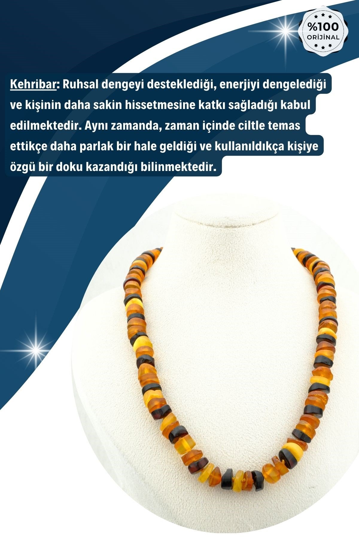 Damla Kehribar Kolye %100 Garantili Pul Kesim Doğal Sekilli Boğa,İkizler,Aslan,Terazi,Kova 45cm