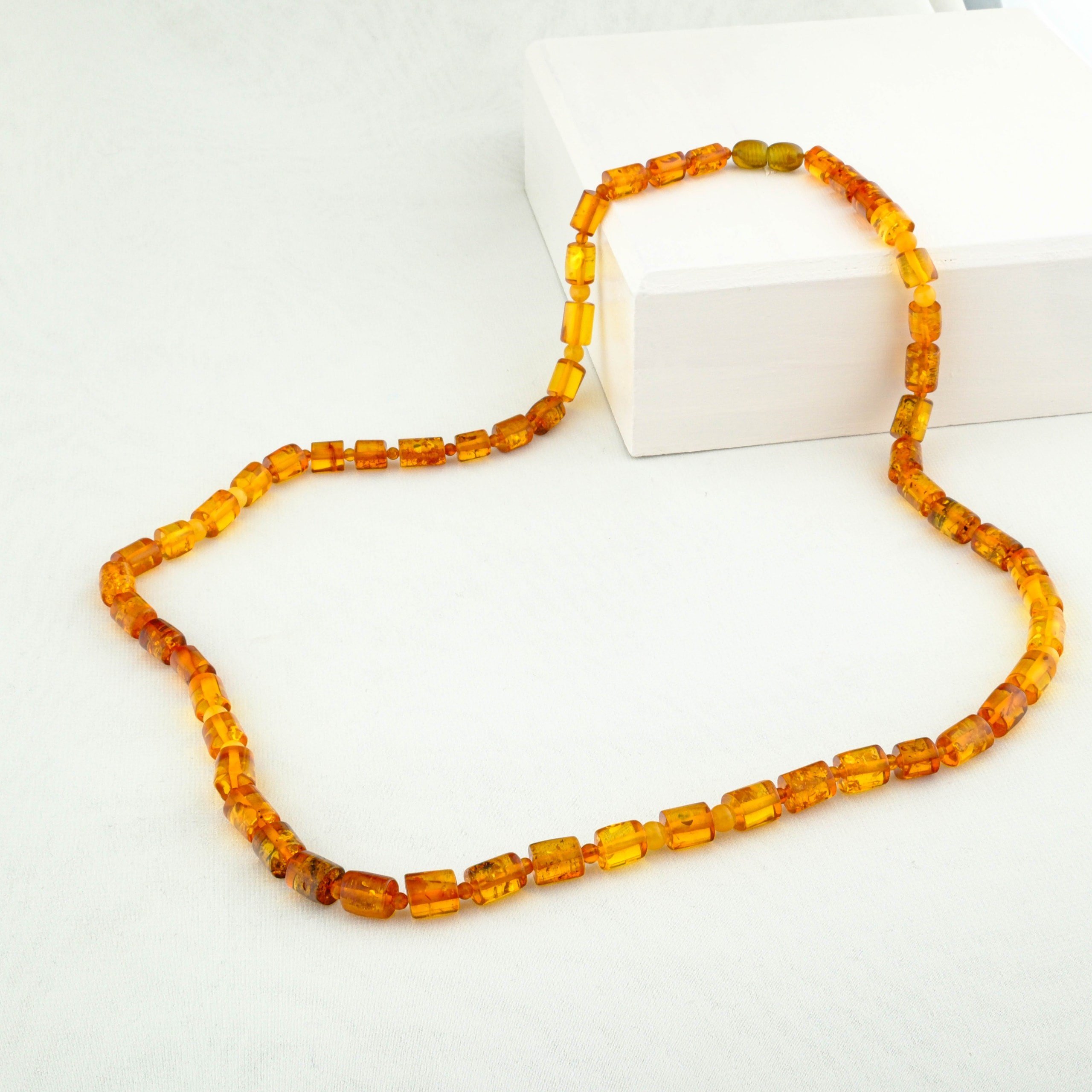 Damla Kehribar Kolye %100 Garantili Silindir Kesim - 70cm