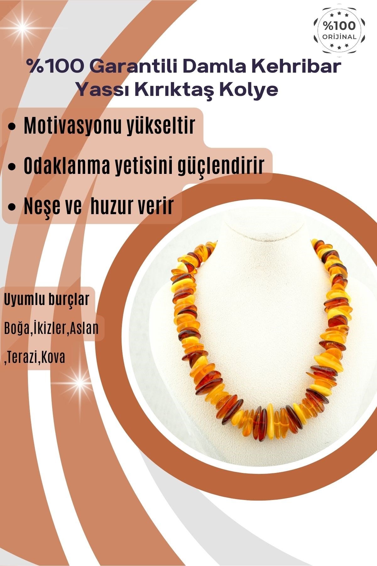 Damla Kehribar Kolye %100 Garantili Yassı Kırıktaş - 45 cm