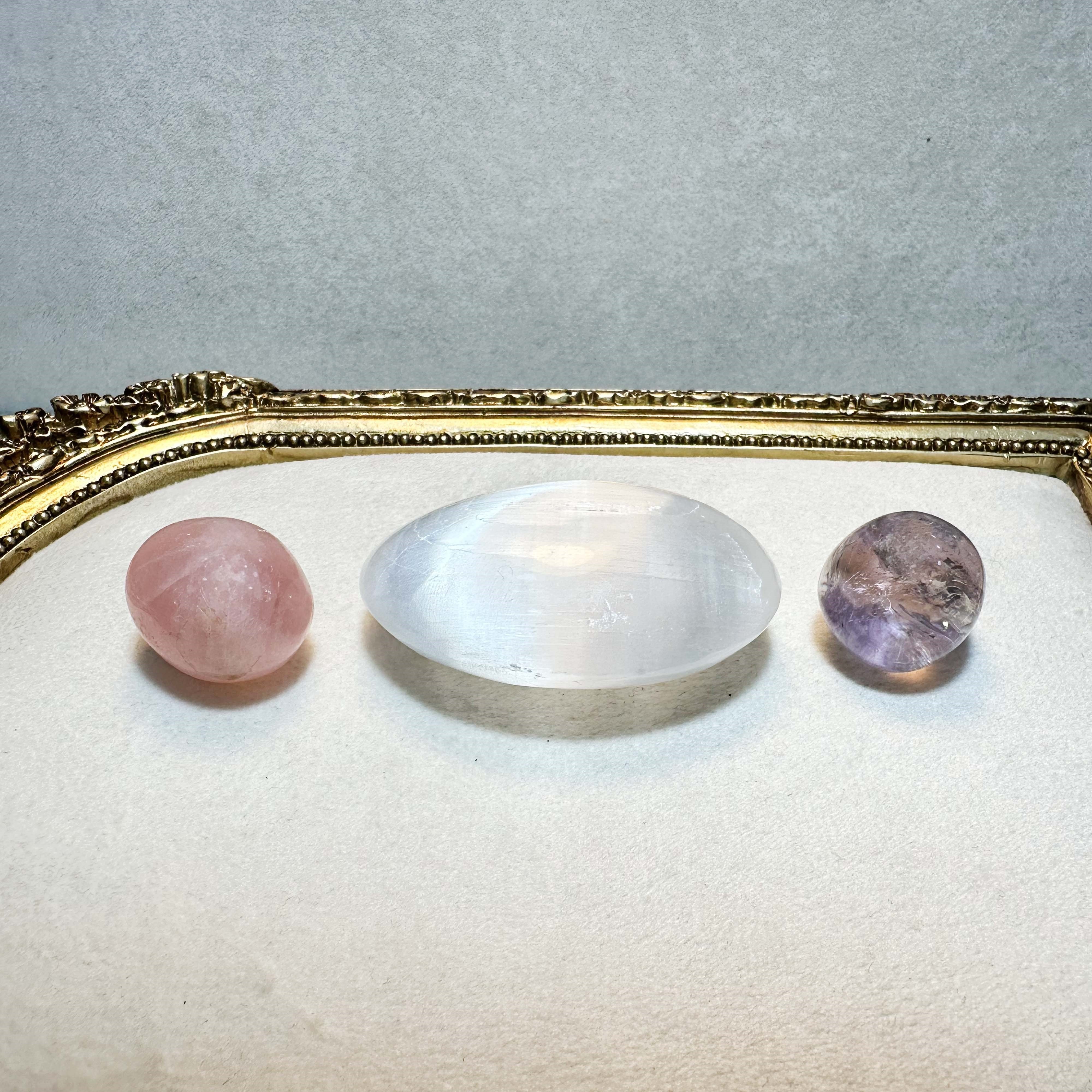 Doğal Ametist, Pembe Kuvars ve Selenit Koleksiyon Seti