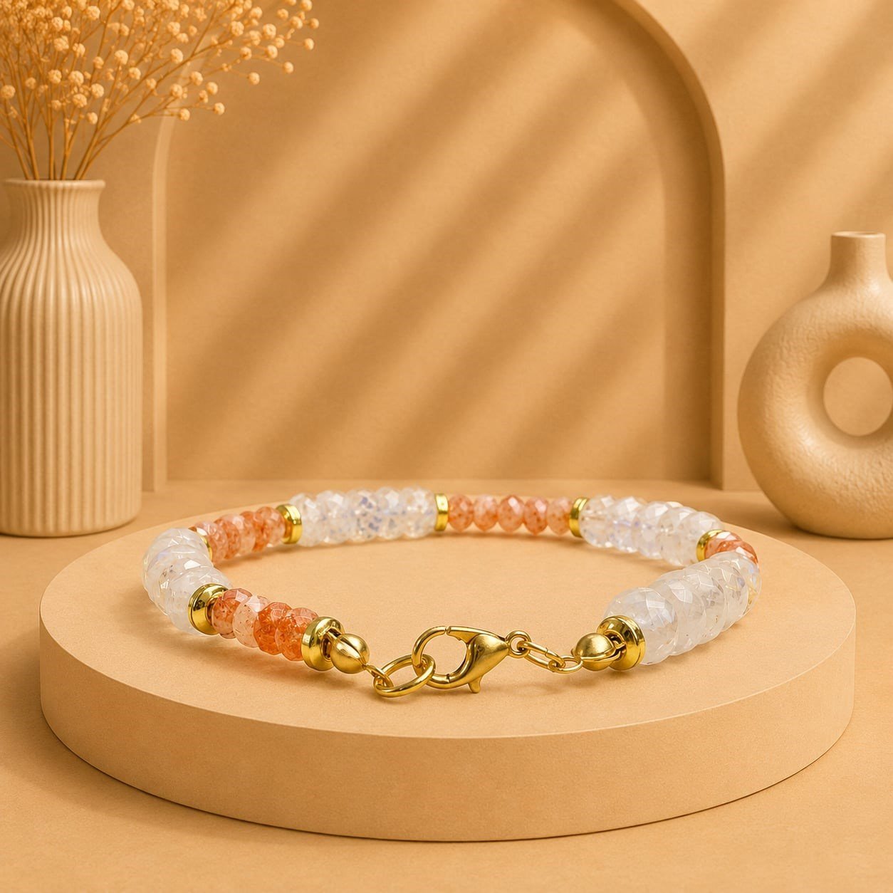 Güneş Taşı Ay Taşı Seti 47 cm Kolye 18 cm Bileklik | Doğal Taş Takı
