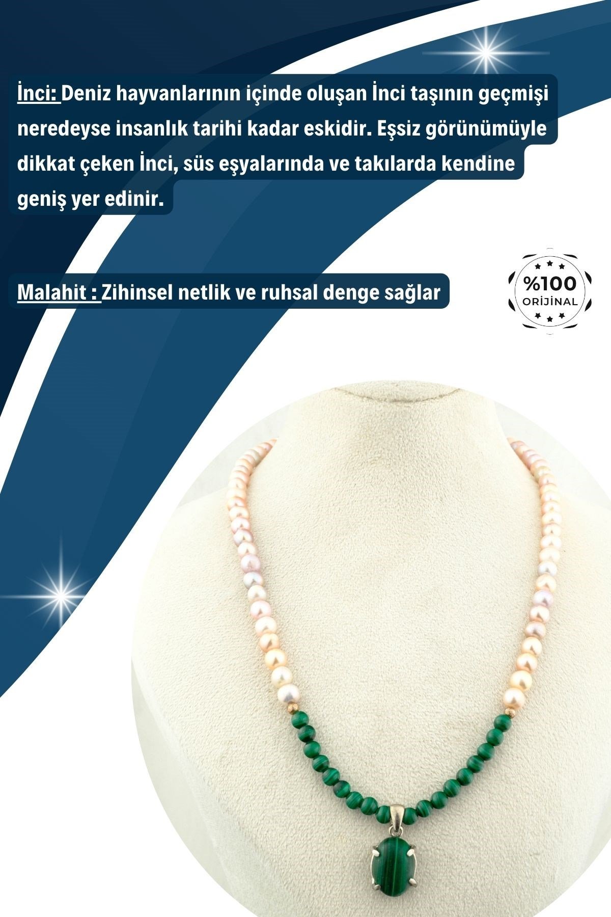 Inci-Malahit Kolye %100 Garantili DoğalTaş
