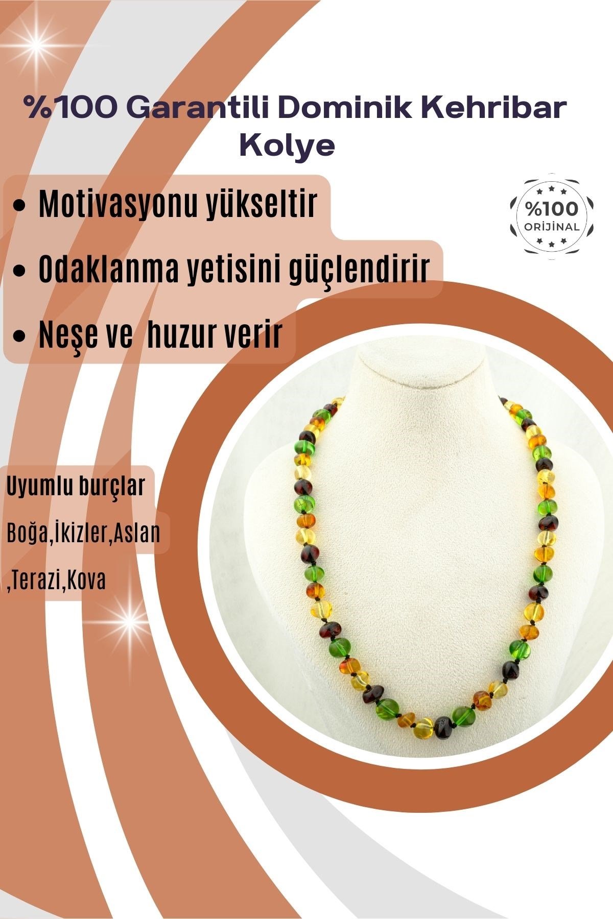 Kehribar Kolye %100 Garantili Dominik Kehribar