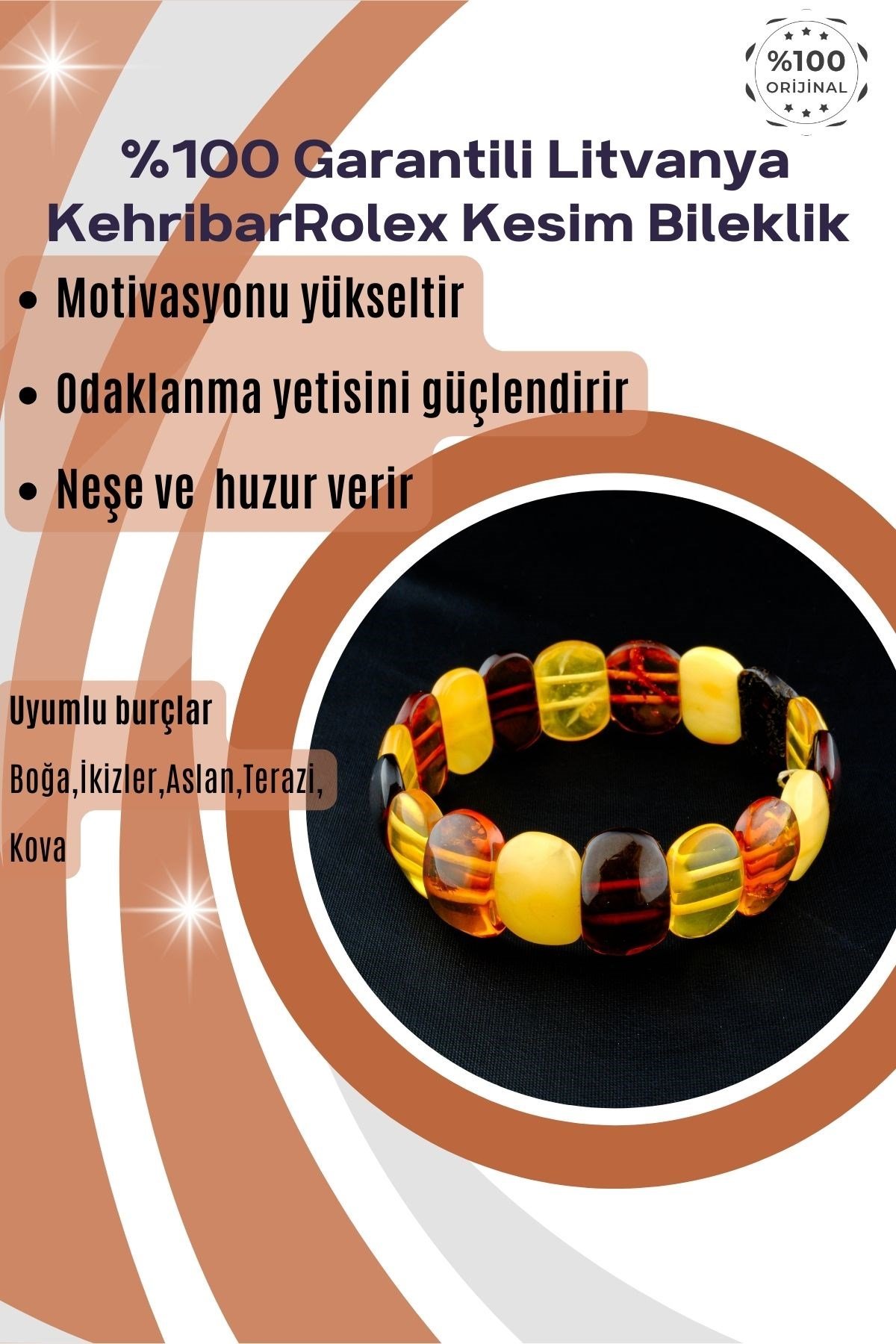 Litvanya Kehribar %100 Garantili Rolex Kesim Bileklik