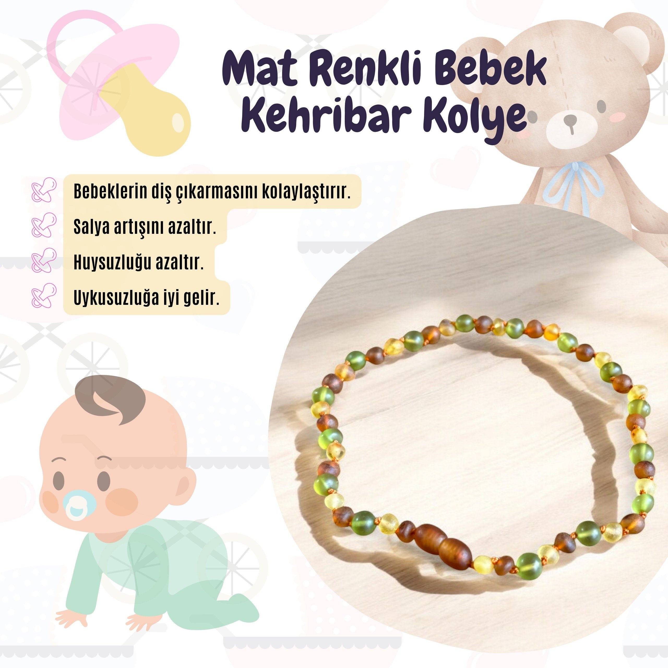 Mat Renkli Bebek Kehribar Kolye %100 Orjinal Garantili