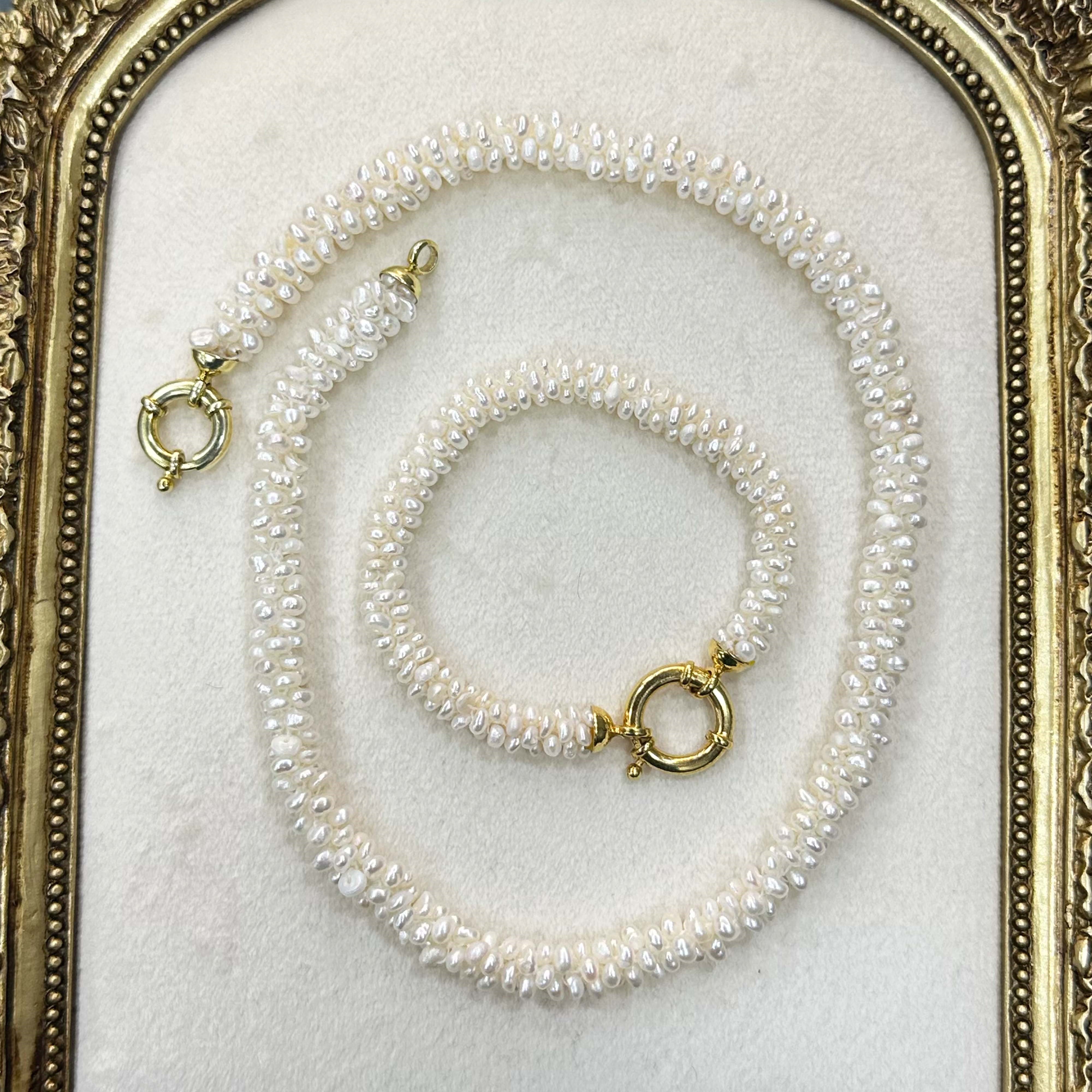 Örme Kum İnci 925 Ayar Kolye Bileklik Set