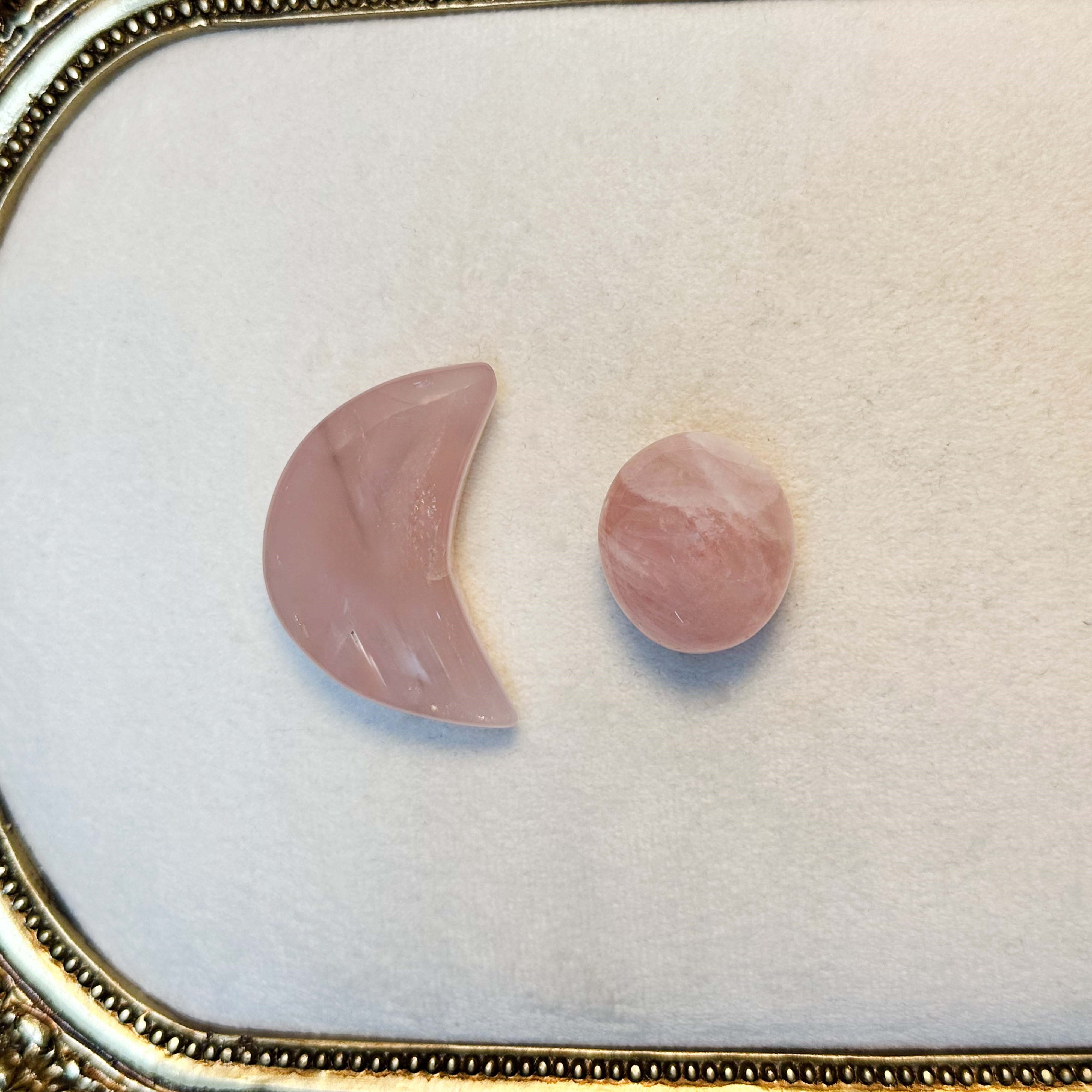Pembe Kuvars Ay ve Yuvarlak Set Doğal Taş | Madagaskar