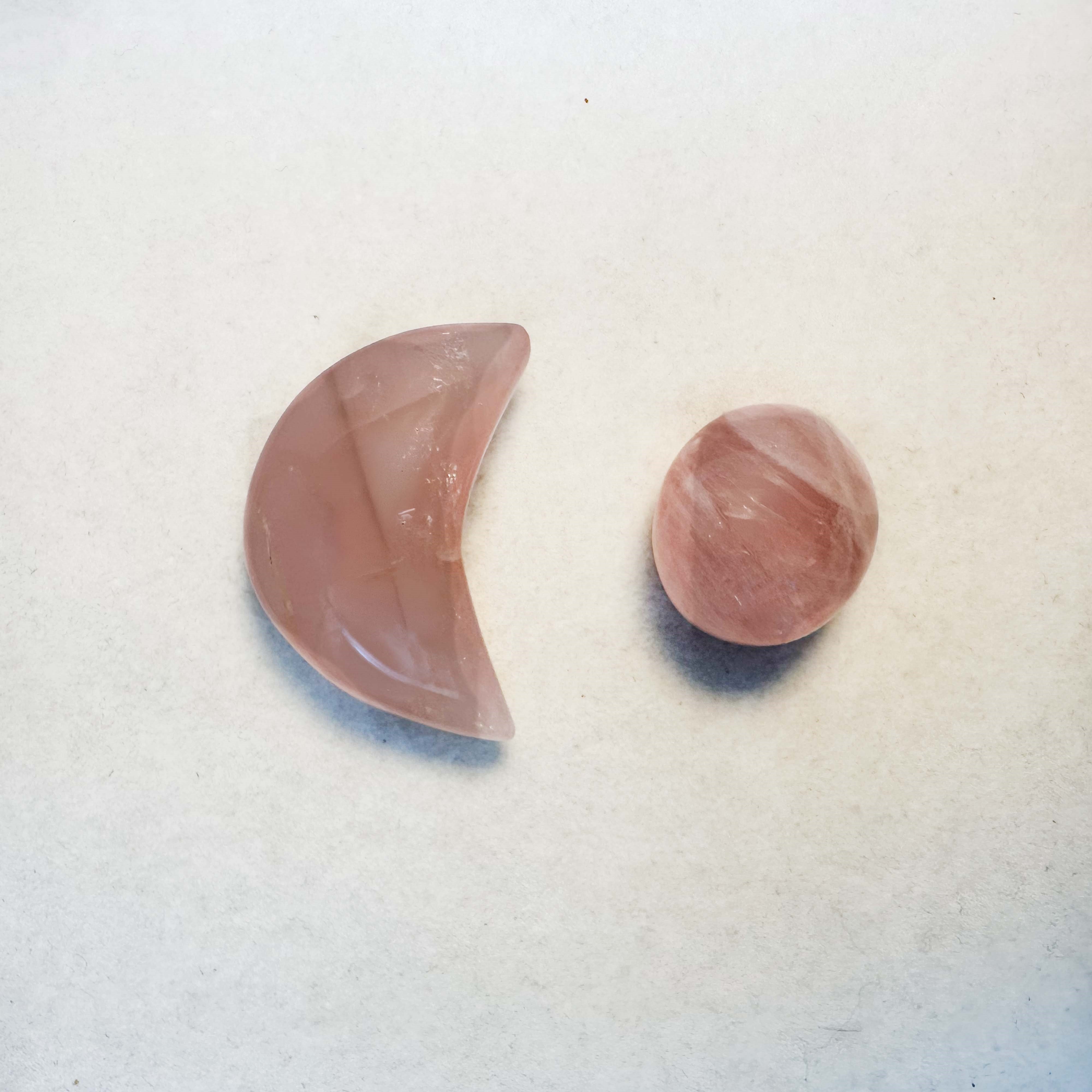 Pembe Kuvars Ay ve Yuvarlak Set Doğal Taş | Madagaskar