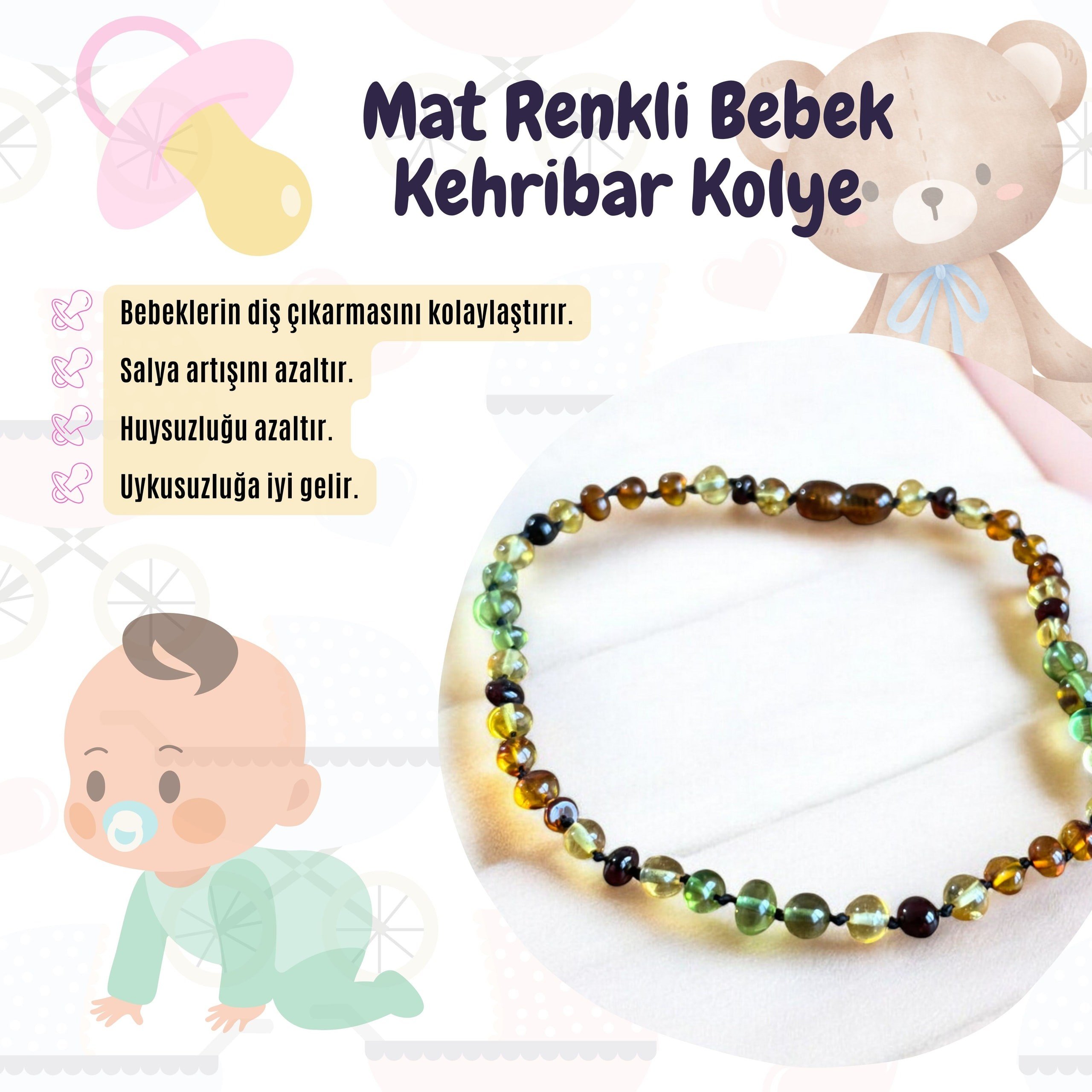 Renkli Bebek Kehribar Kolye %100 Orjinal Garantili