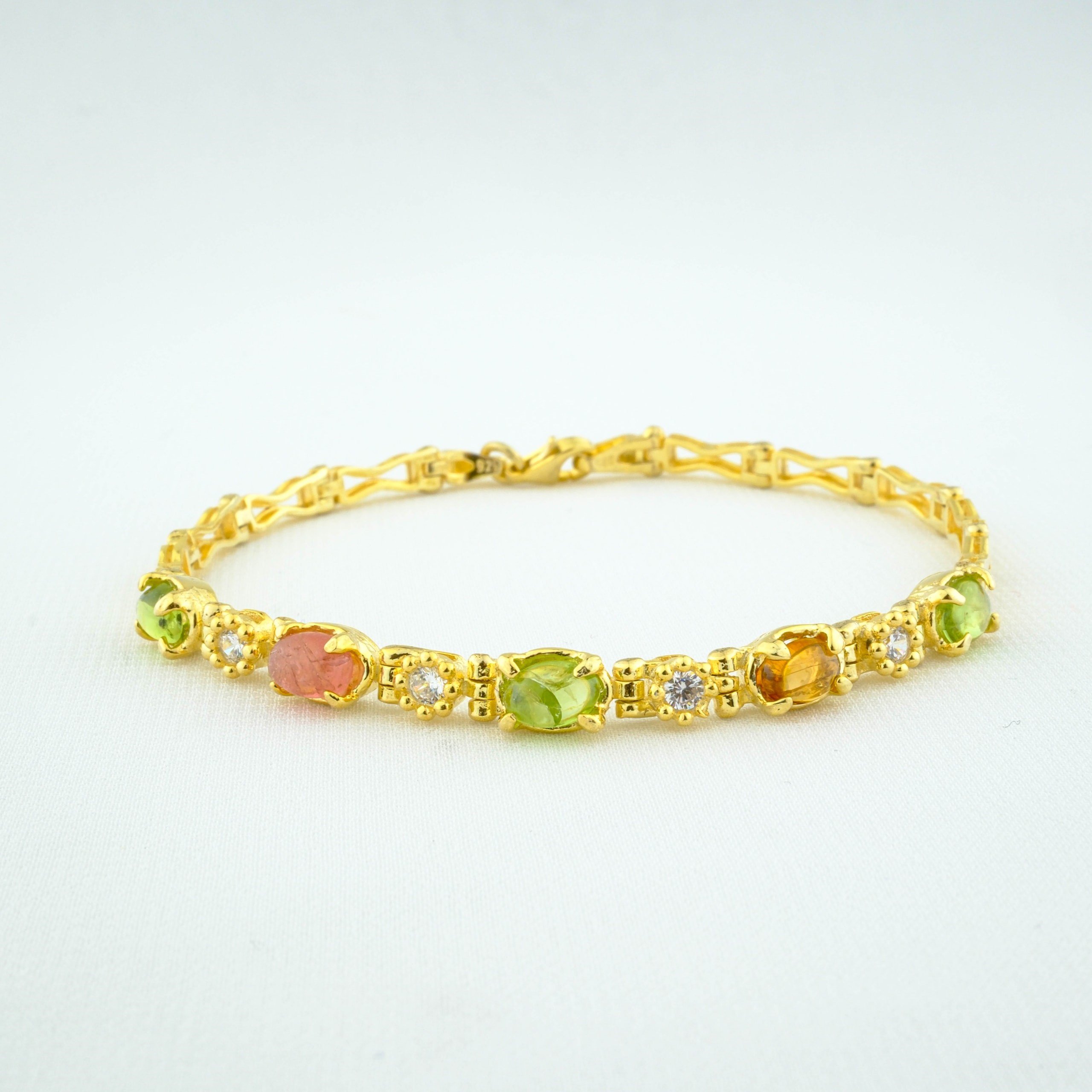 Renkli Turmalin Bileklik 925Ayar Gümüş Gold Kaplama %100 Garantili DoğalTaş