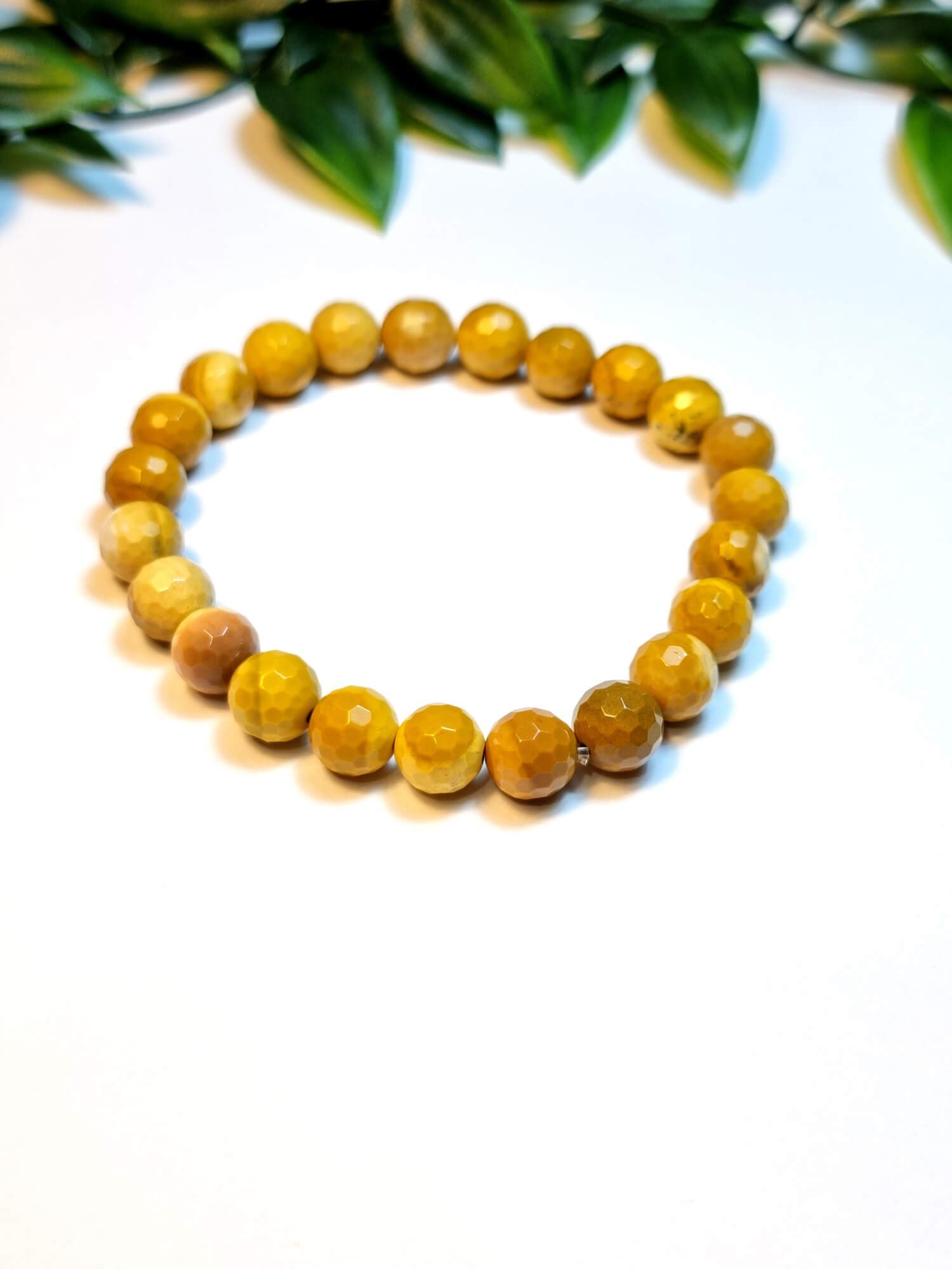 Sari Mokait Jasper Petek %100 Doğal Taş Bileklik 7 mm