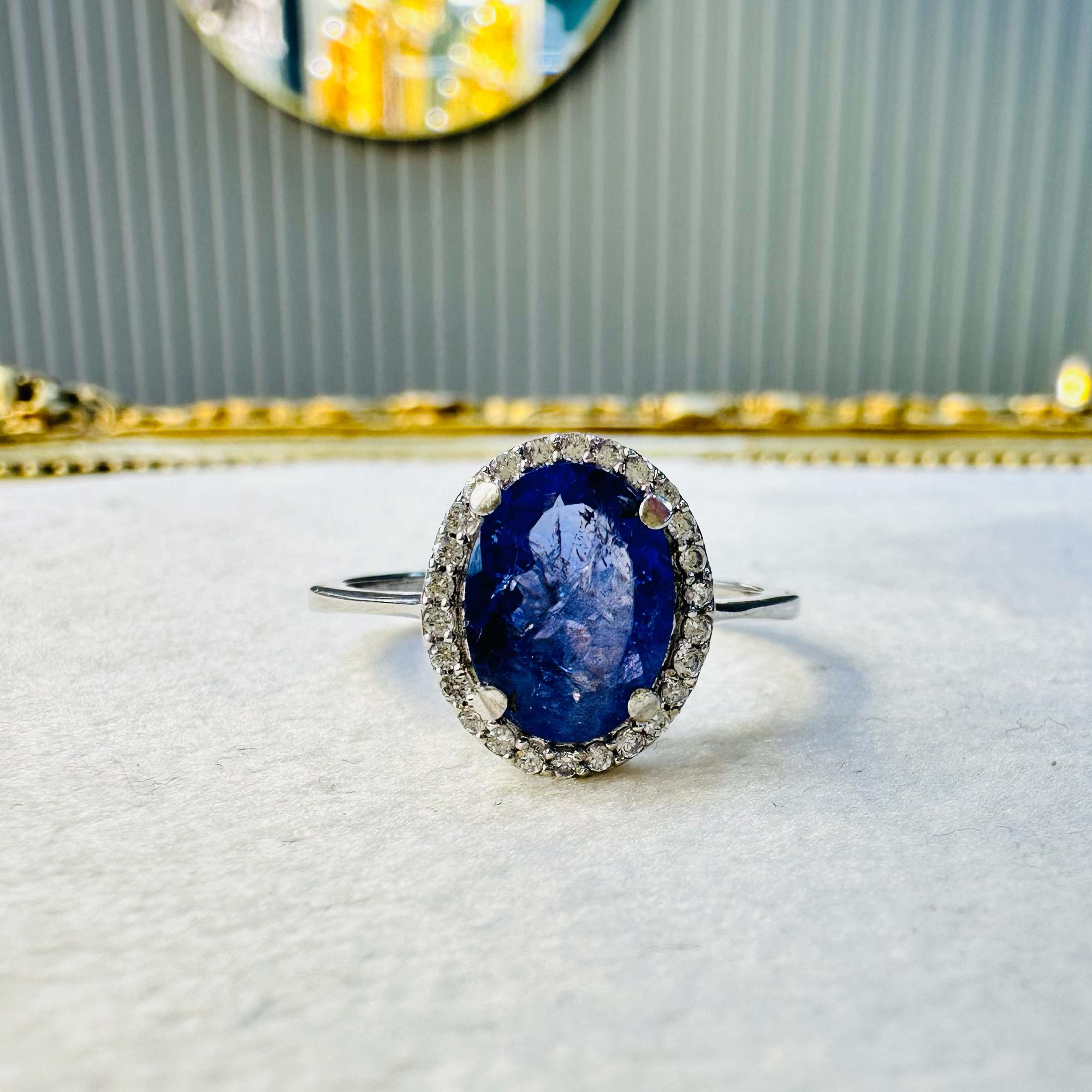 Sri Lanka Safir Oval Yüzük | 925 Ayar Gümüş | Doğal Taş | Ölçü 13