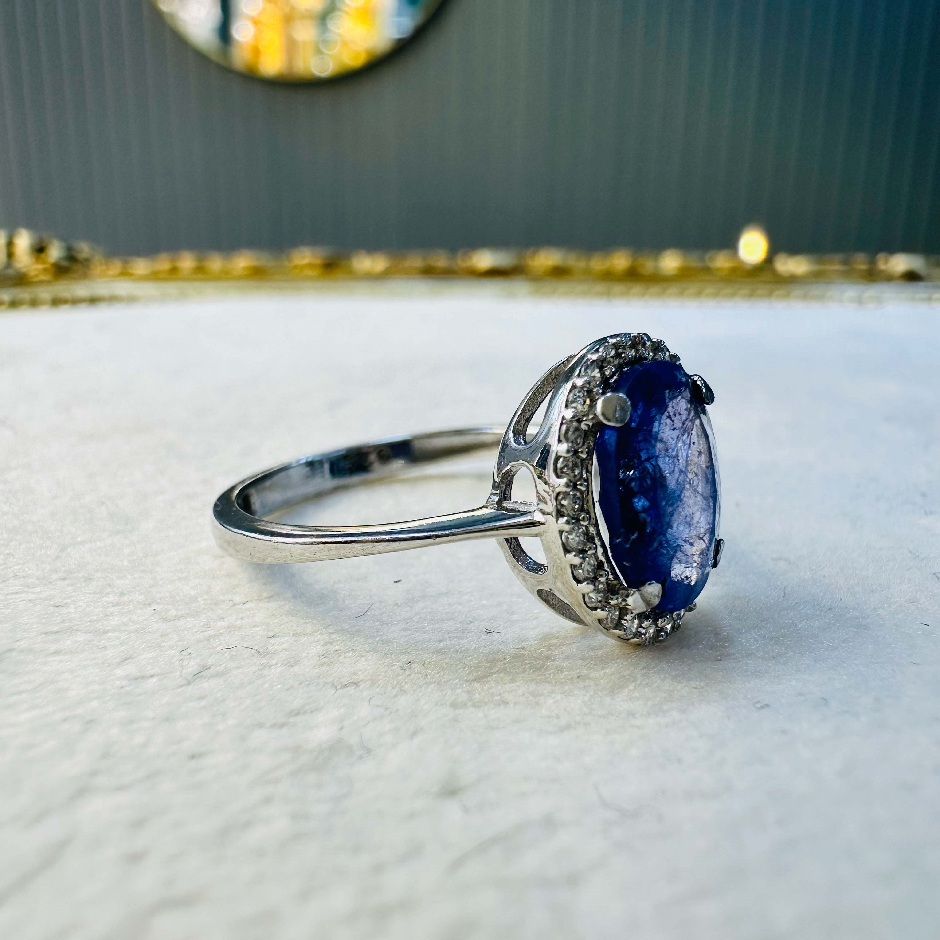 Sri Lanka Safir Oval Yüzük | 925 Ayar Gümüş | Doğal Taş | Ölçü 13