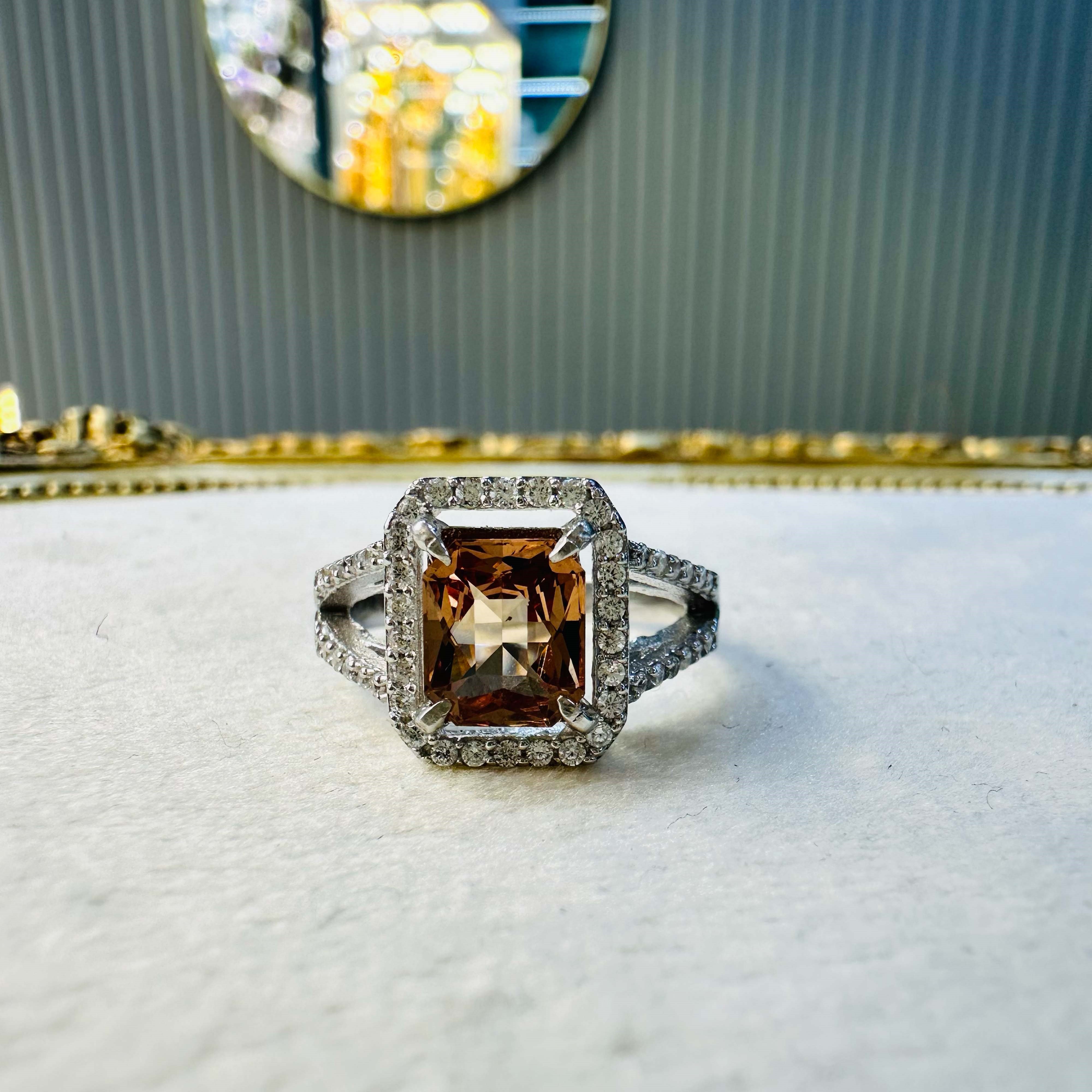 Turuncu Grossular Garnet Yüzük | 925 Ayar Gümüş | Doğal Taş | Ölçü 14