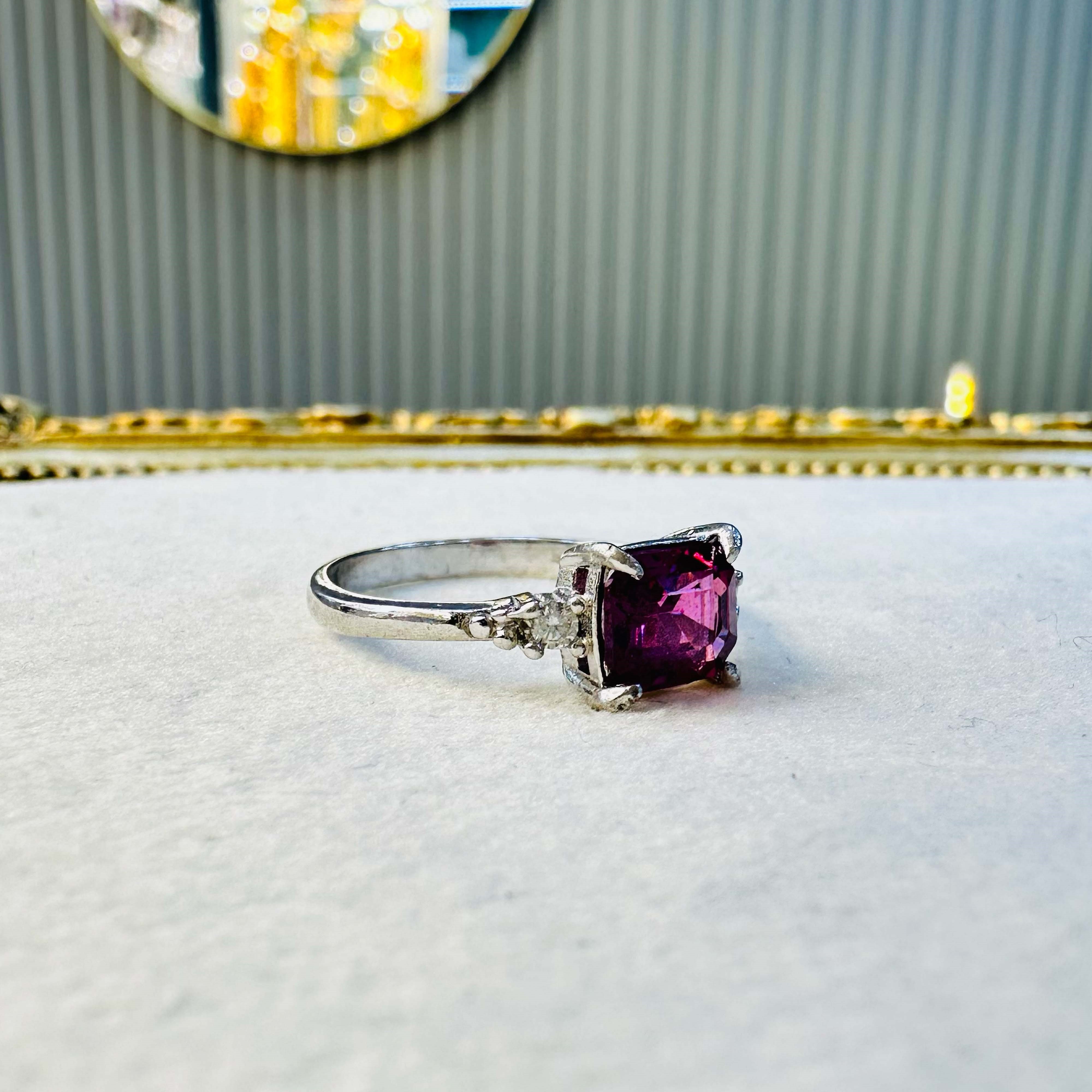 Vişne Garnet Kare Yüzük | 925 Ayar Gümüş | Doğal Taş | Ölçü 17